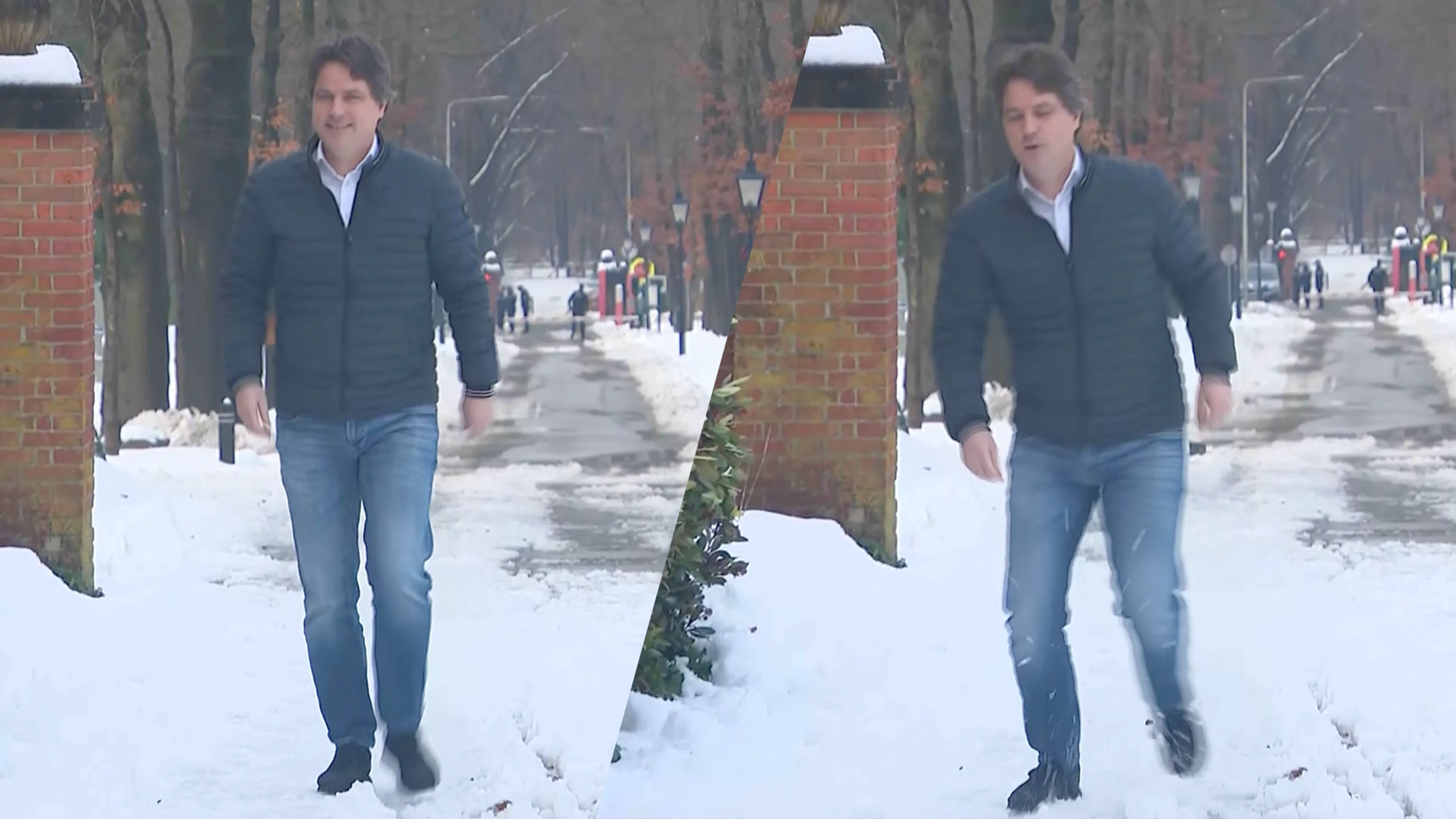 Video: Henri Bontenbal glijdt als enige partijleider uit door gladheid bij De Zwaluwenberg
