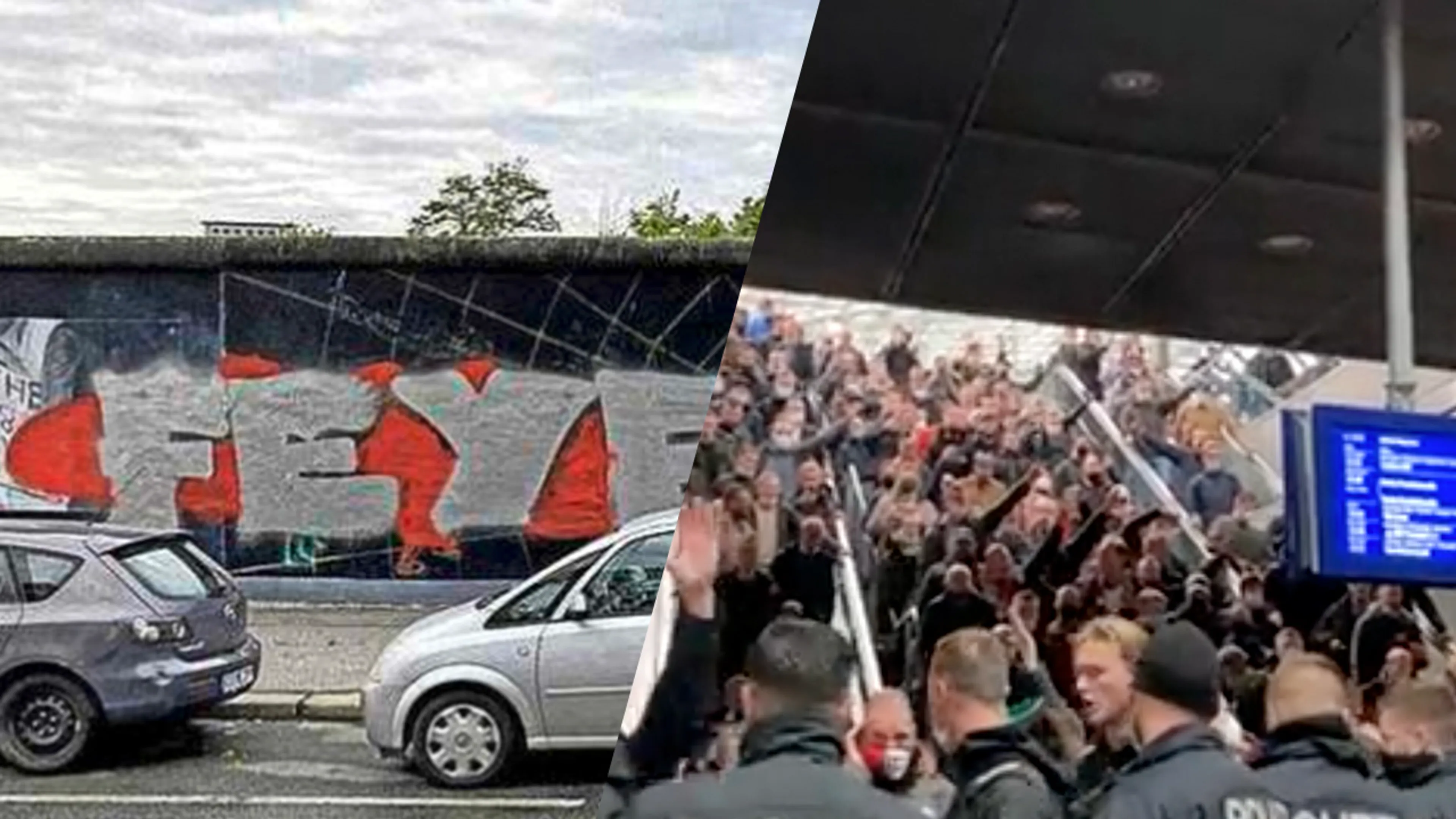 Feyenoorders veroveren Berlijn: sfeervolle aankomst en bekladding Berlijnse Muur