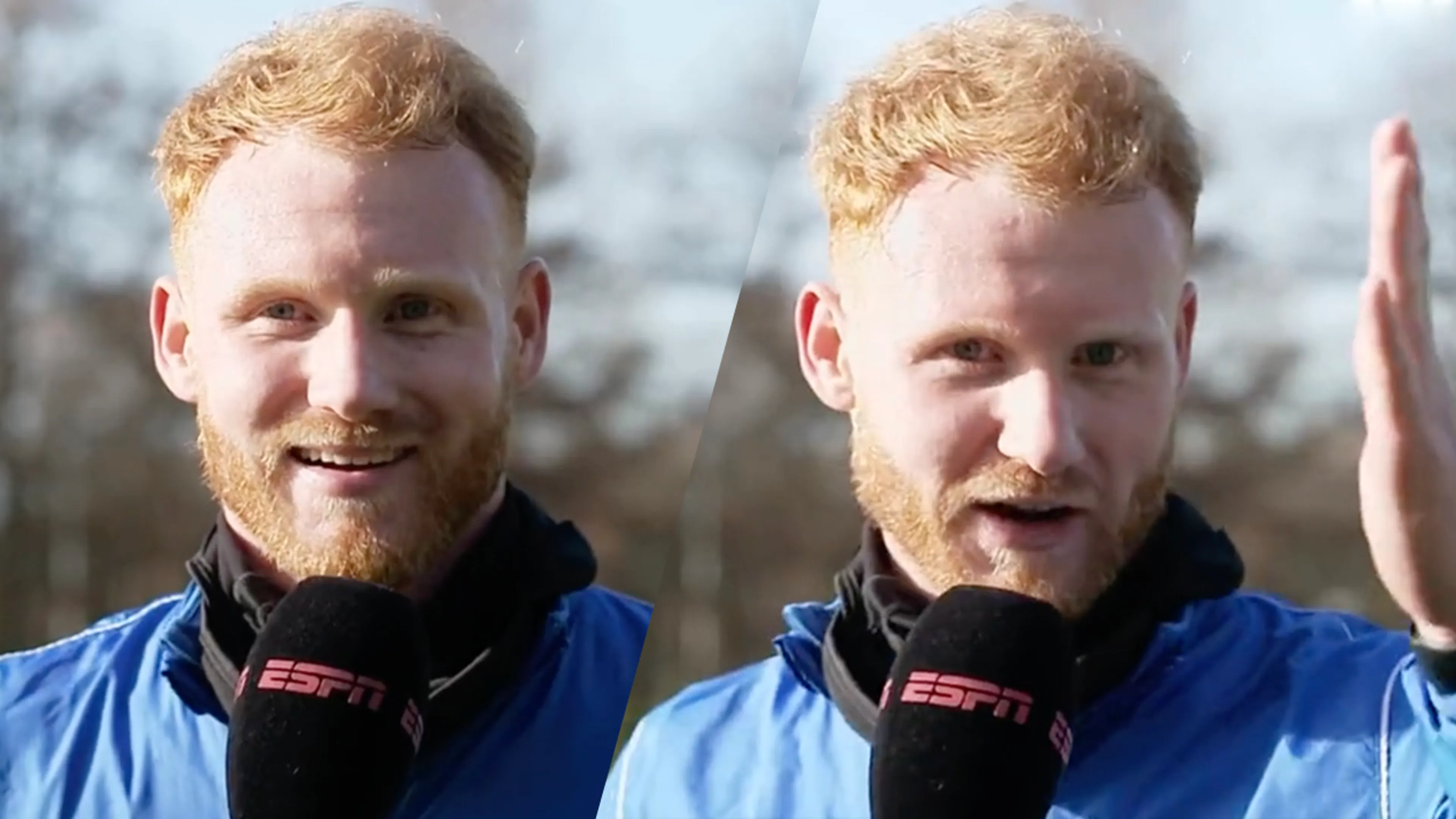 FC Eindhoven-spits Van der Sande steelt de show tijdens interview ESPN