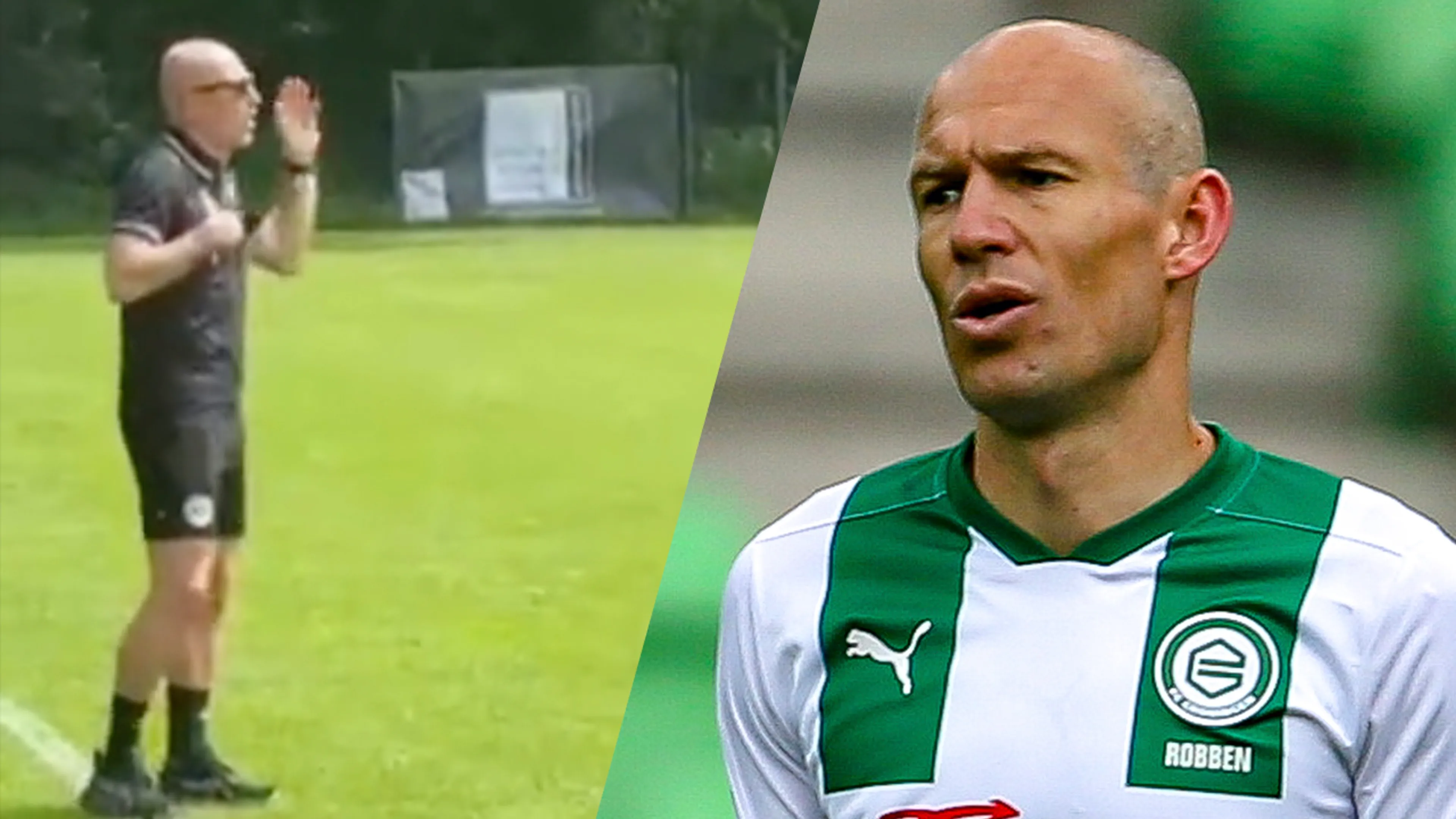 Video: jeugdtrainer Arjen Robben ontvangt gele kaart na tirade richting scheidsrechter 