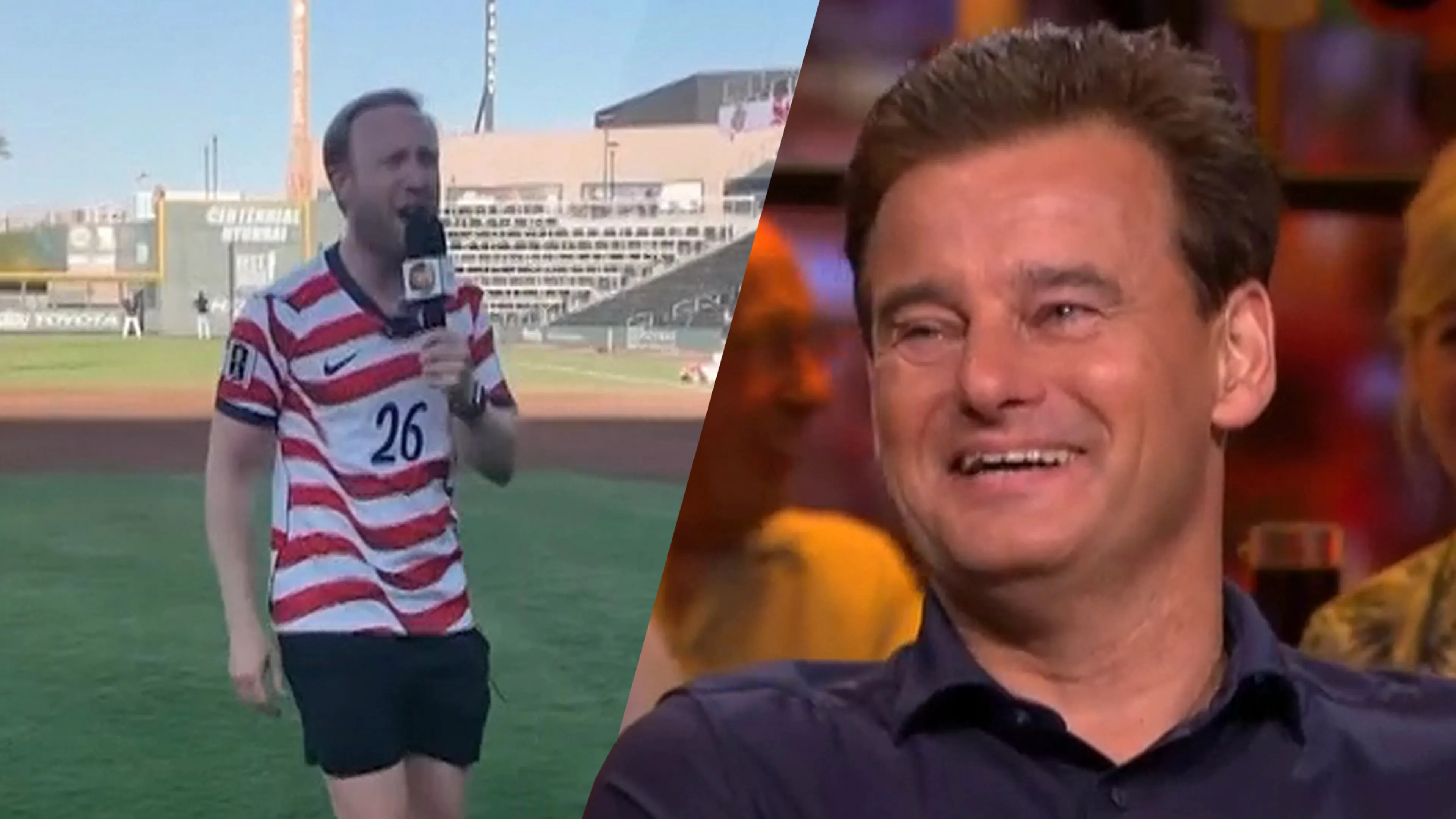 Goud! Raymond Mens zingt 'Koekoek' in VOLGEPAKT honkbalstadion in Amerika
