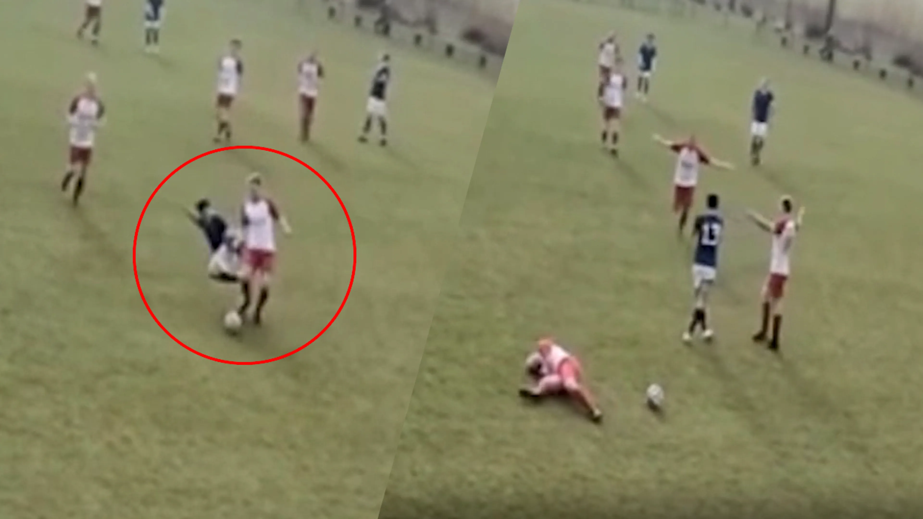 Video: amateurvoetballer uit selectie gezet na vliegende tackle: 'Ik hoef hem nooit meer te zien'