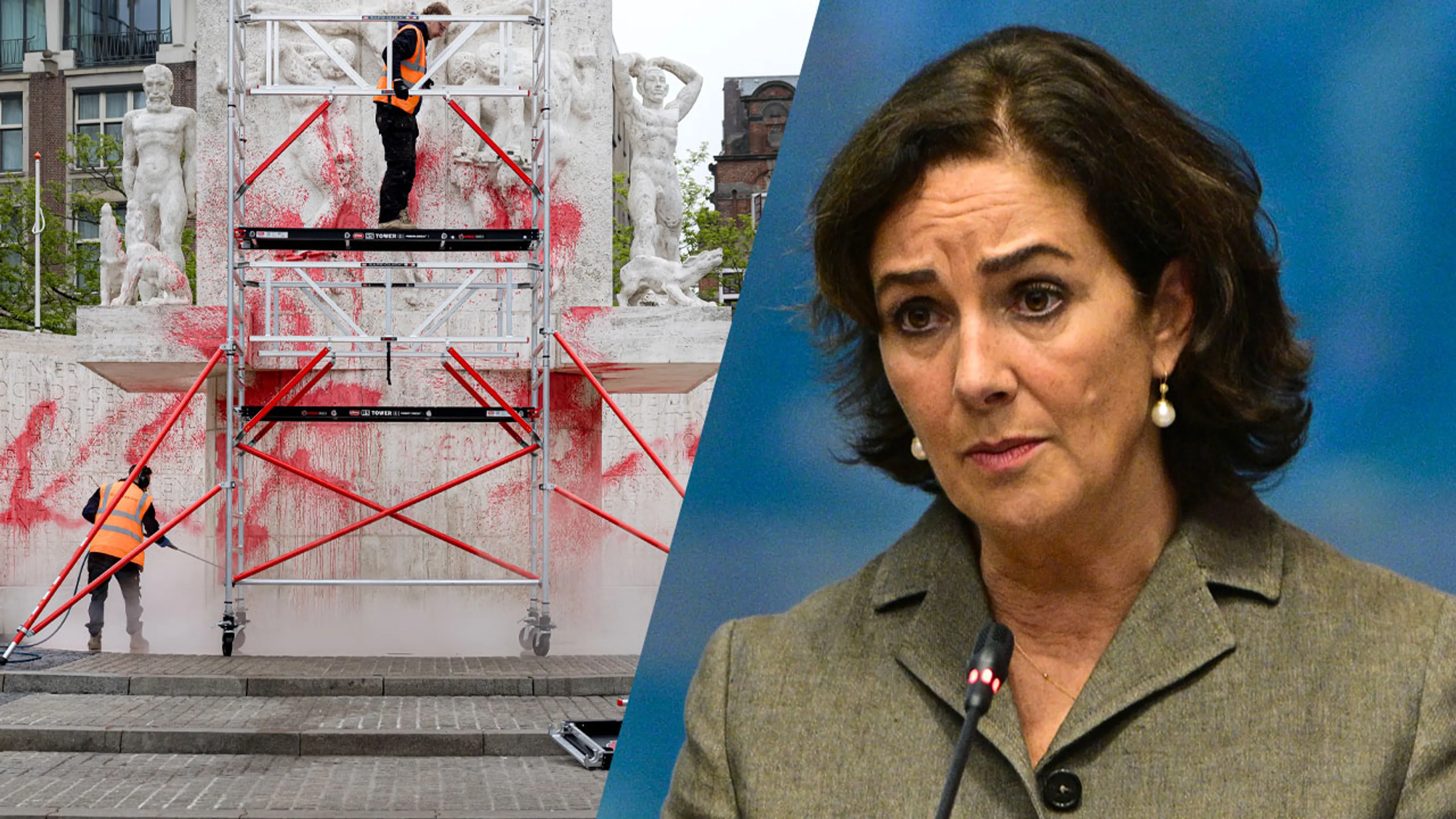 Femke Halsema reageert op bekladding Monument op de Dam: 'Ongelooflijk laffe daad'