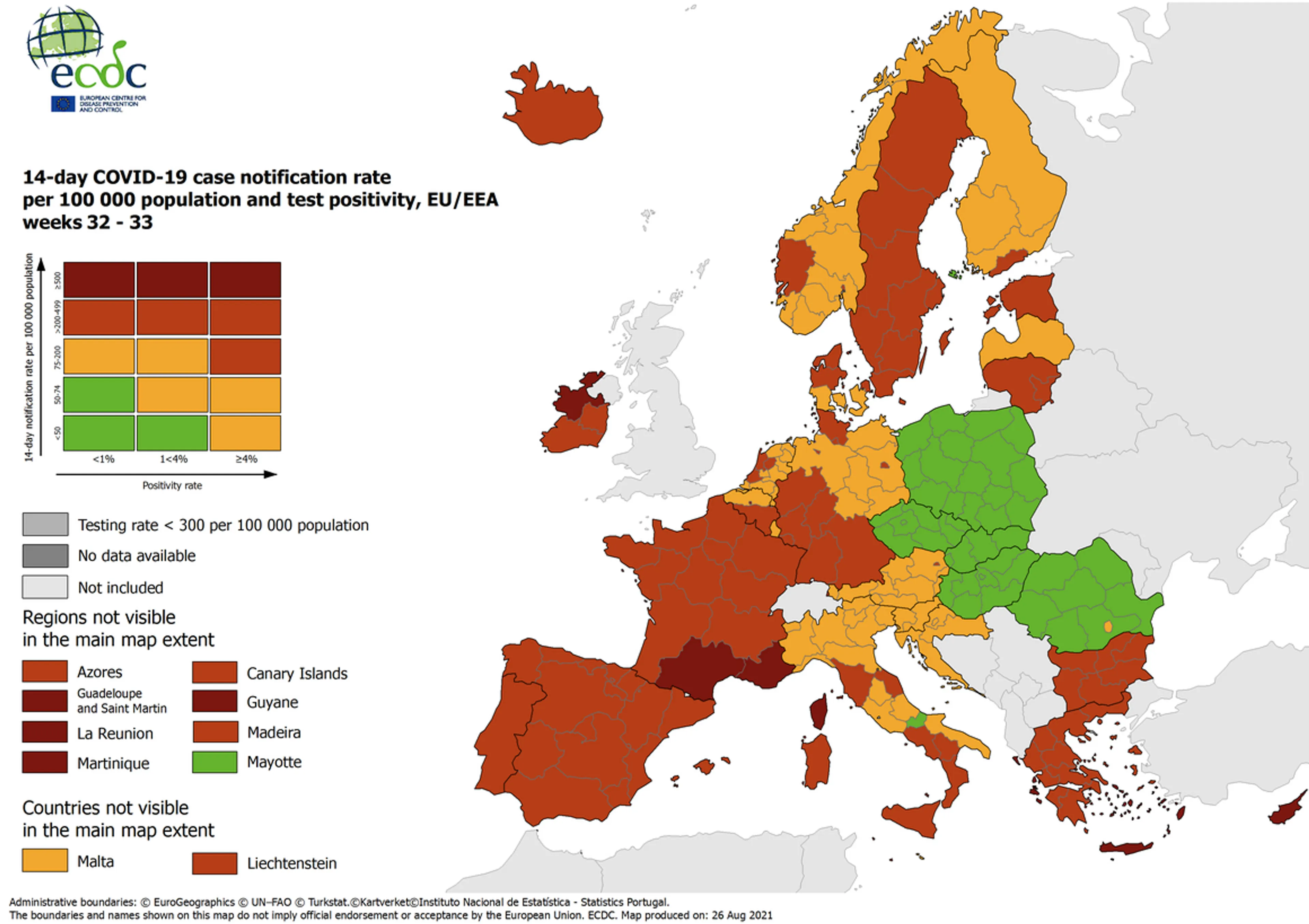 Drie provincies kleuren rood op de Europese coronakaart