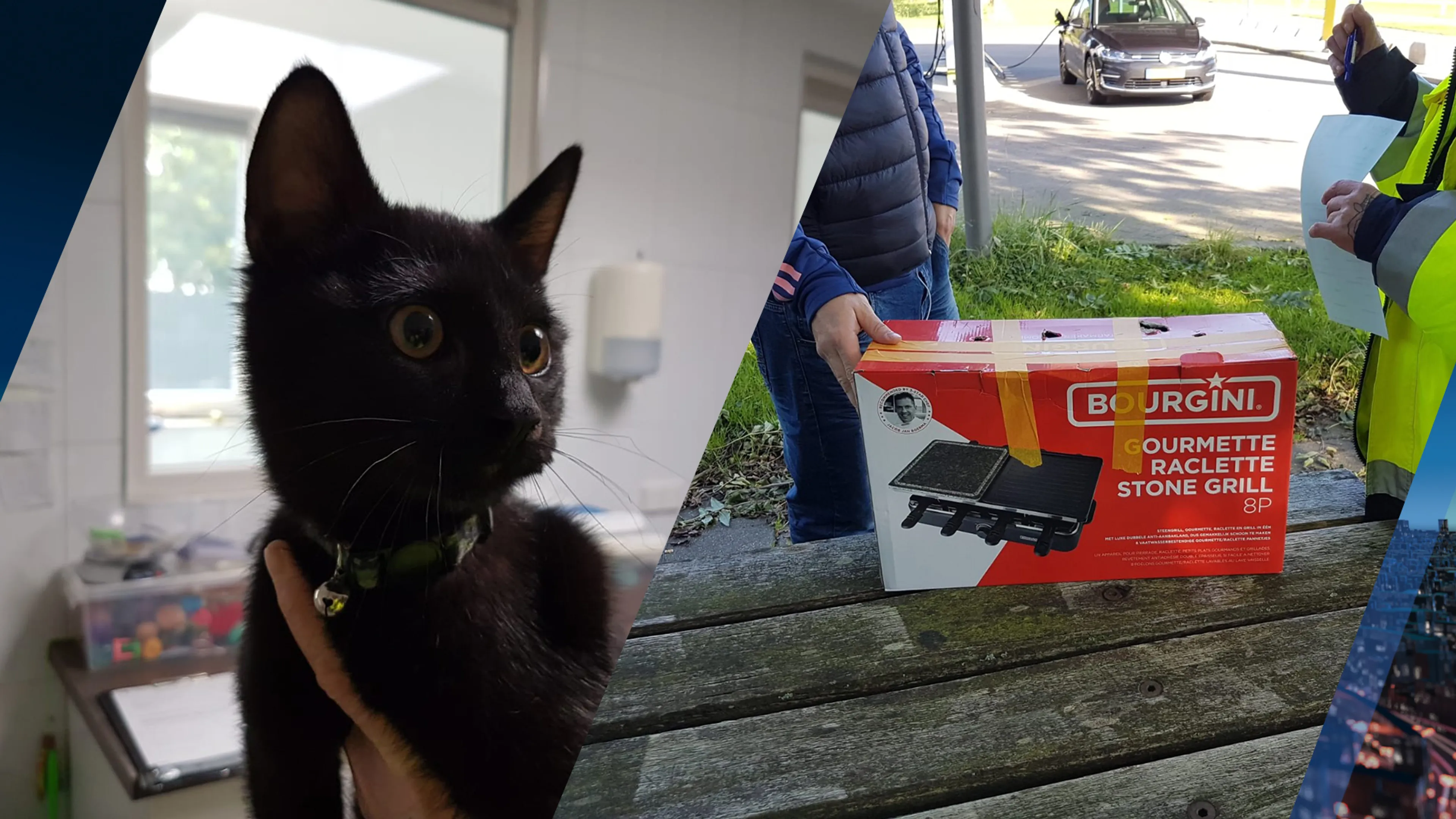 Jong katje als oud vuil achtergelaten in dichtgeplakte doos bij tankstation