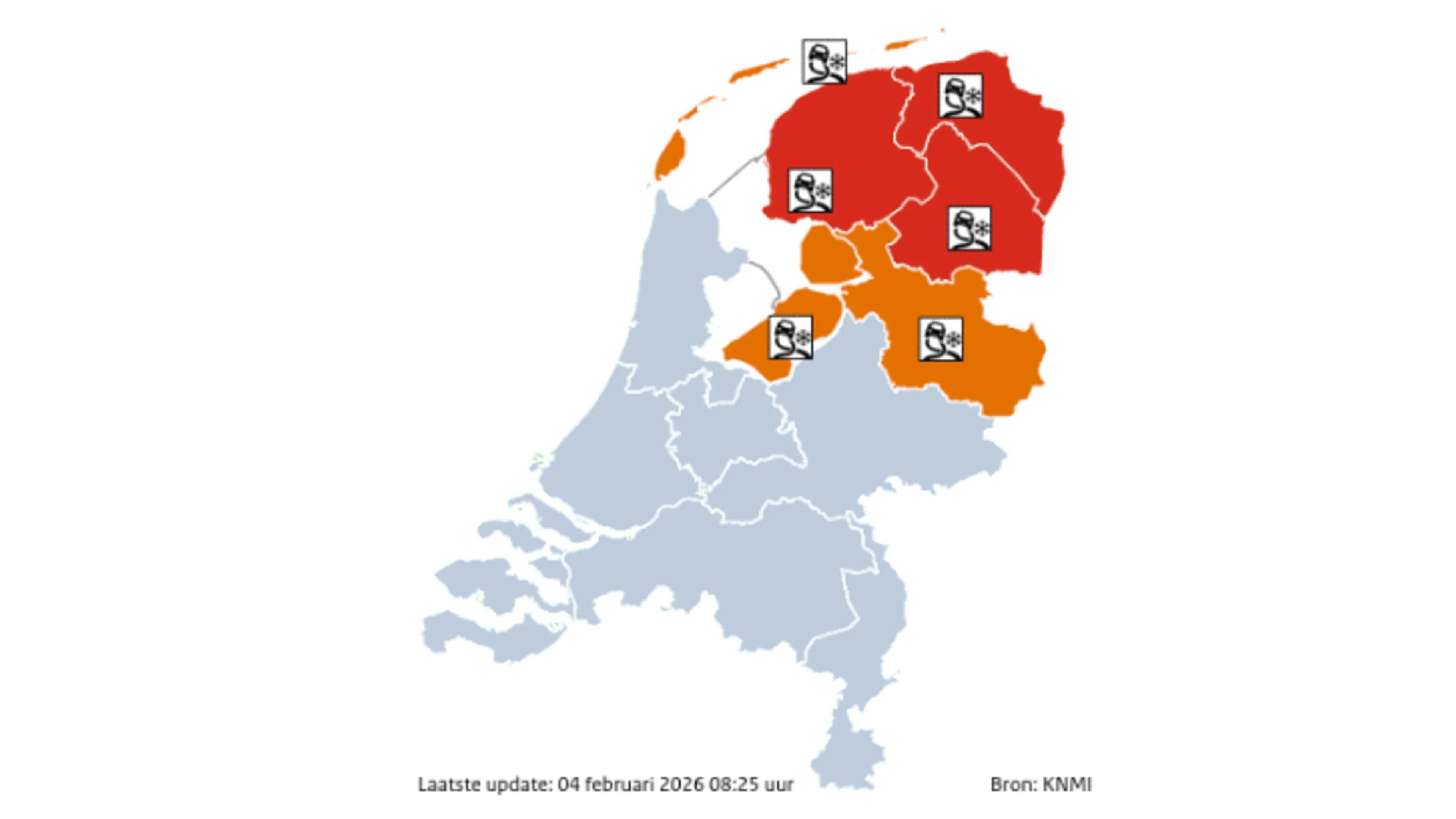 Code rood in noorden verlengd tot 14.00 uur: 'Ga niet de weg op'