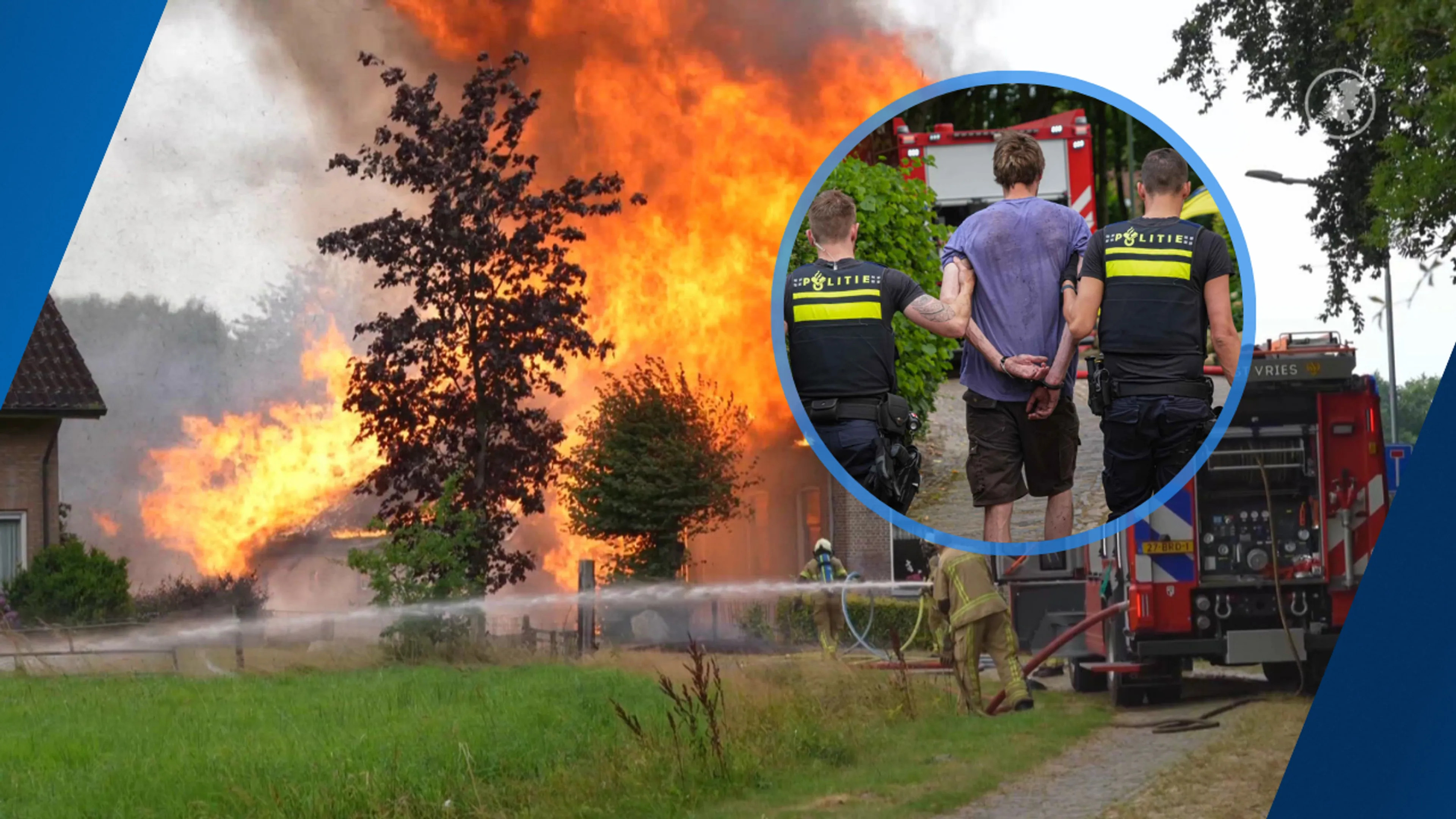 Woonboerderij volledig verwoest door brand in Tynaarlo, man (34) aangehouden