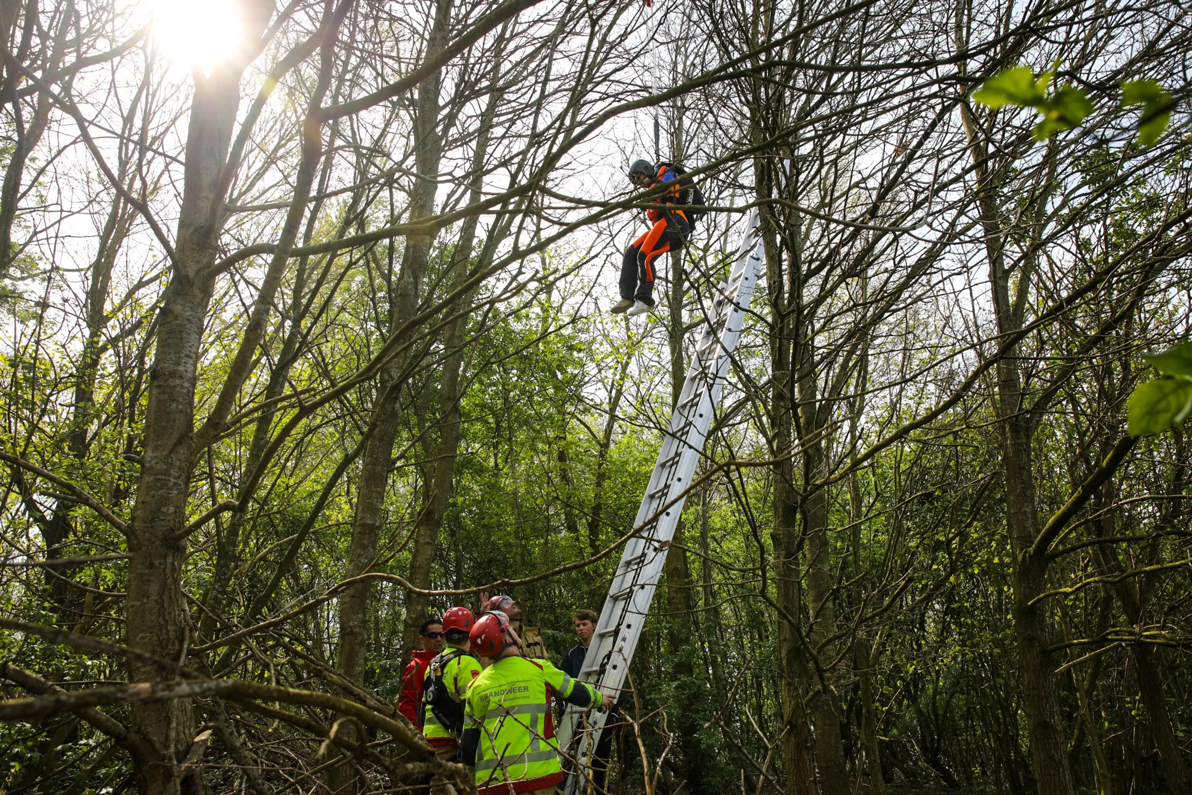 Parachutist landt verkeerd en hangt bungelend in boom na sprong bij vliegveld Teuge