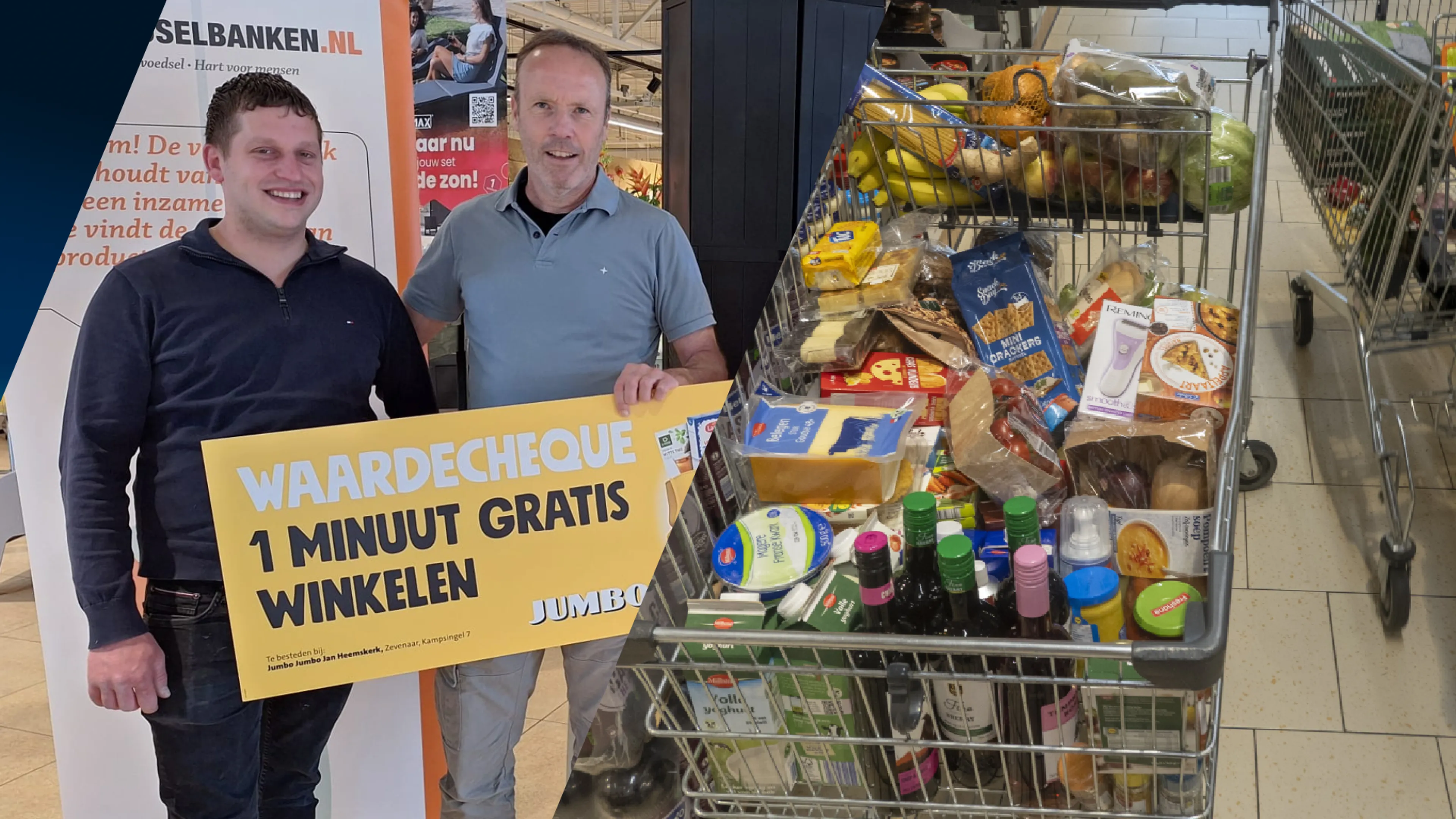 Paul wint minuut gratis winkelen, maar geeft hem aan voedselbank