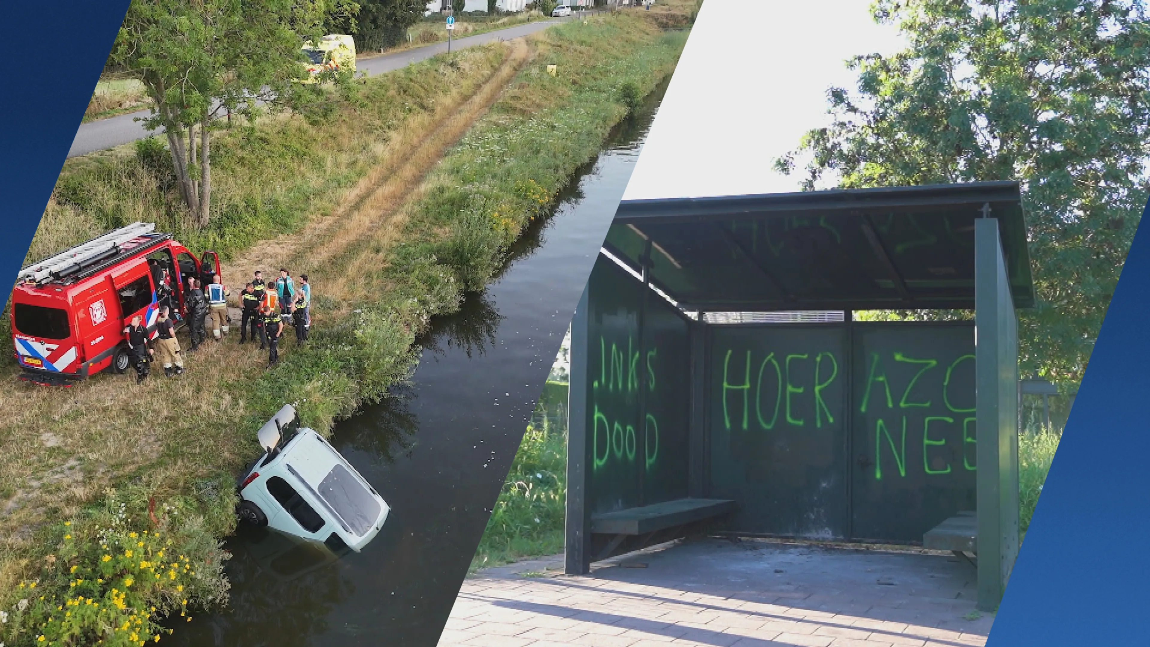 Politie onderzoekt link tussen auto te water en asielbekladdingen in Engelen