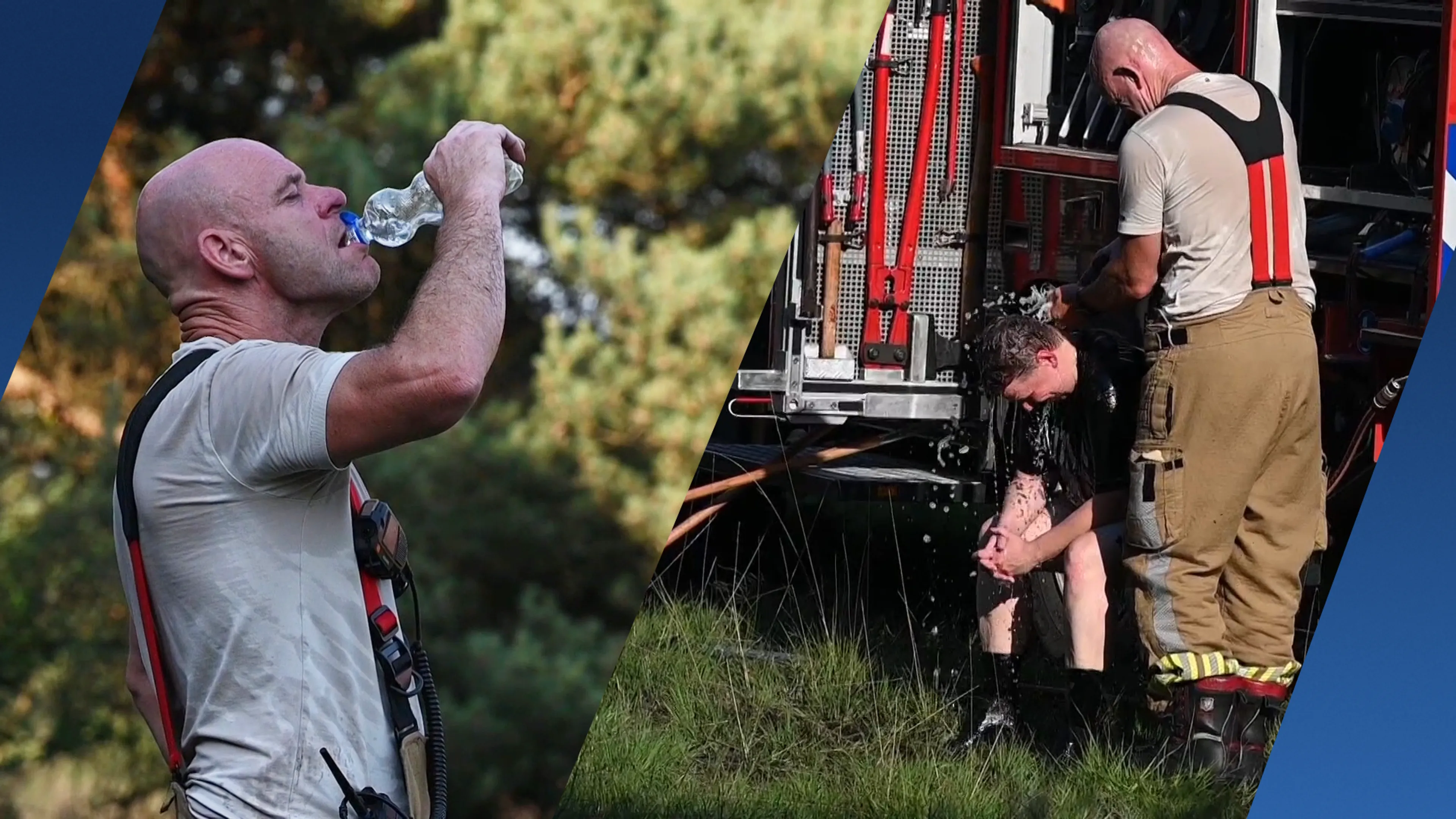 Brandweermannen zoeken verkoeling na blussen natuurbrand Goirle