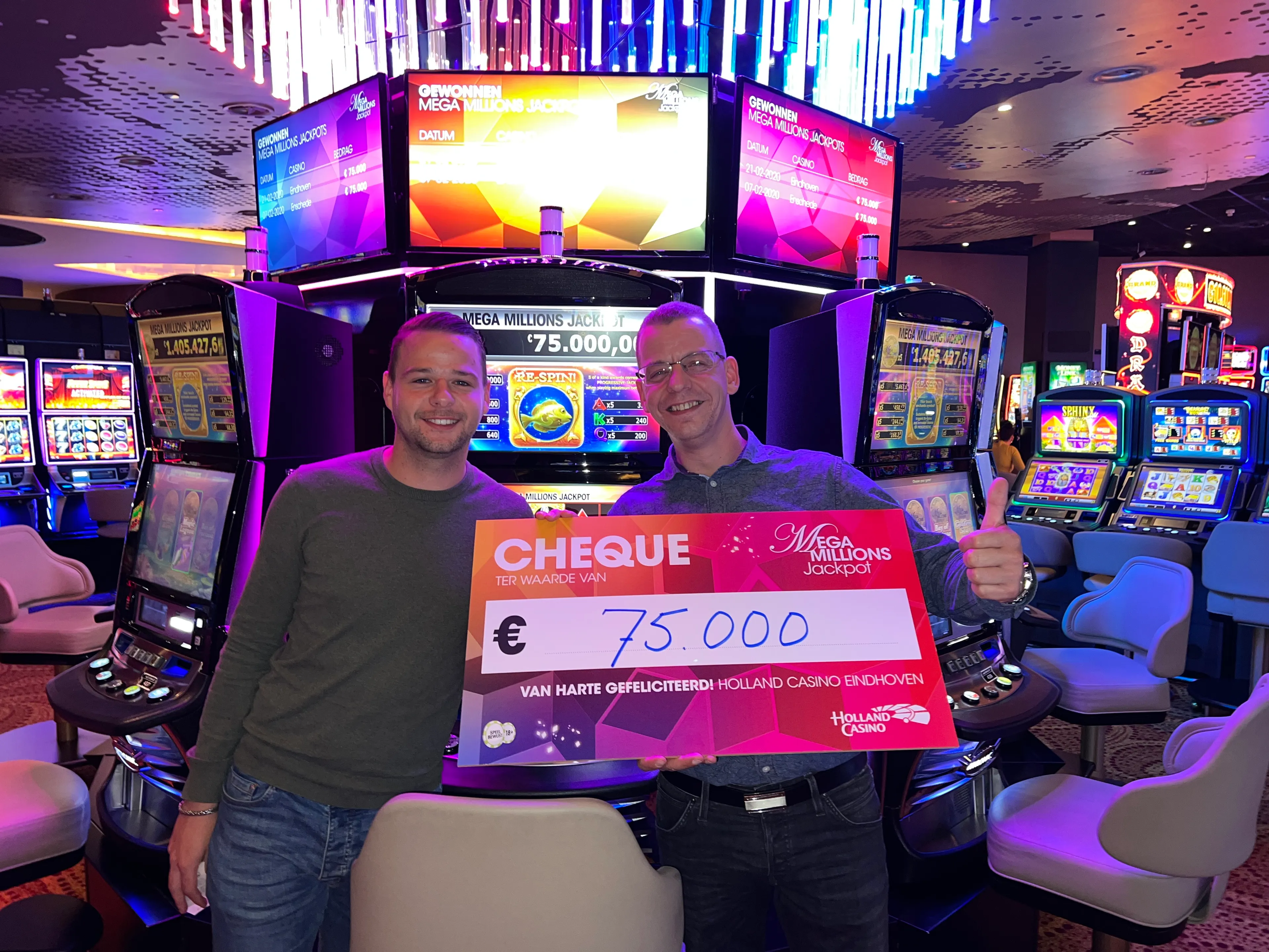Man zet slechts 1 euro in bij Eindhovens casino en wint jackpot van 75.000 euro