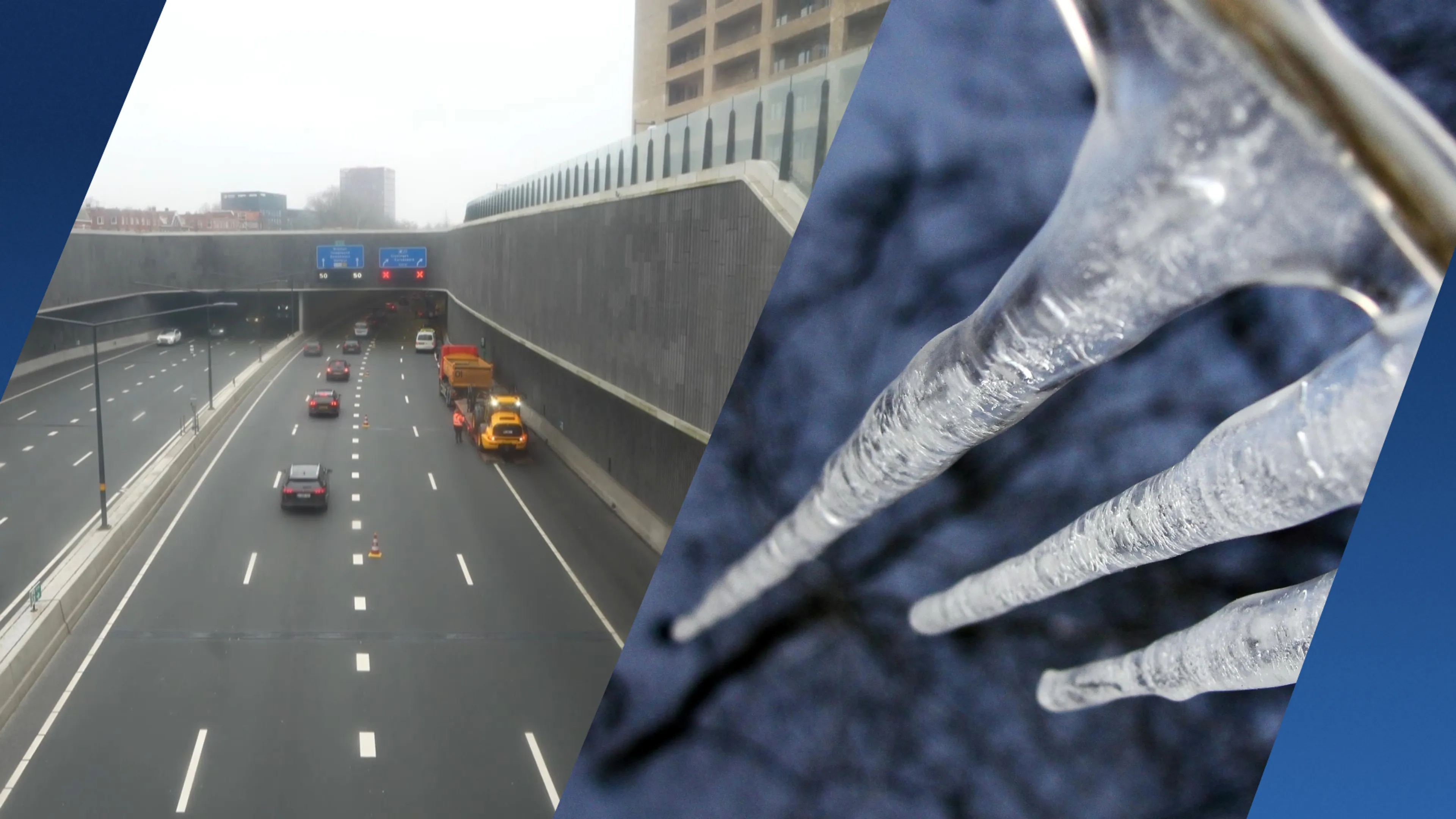 Grote ijspegels boven N7: Rijkswaterstaat sluit rijstroken