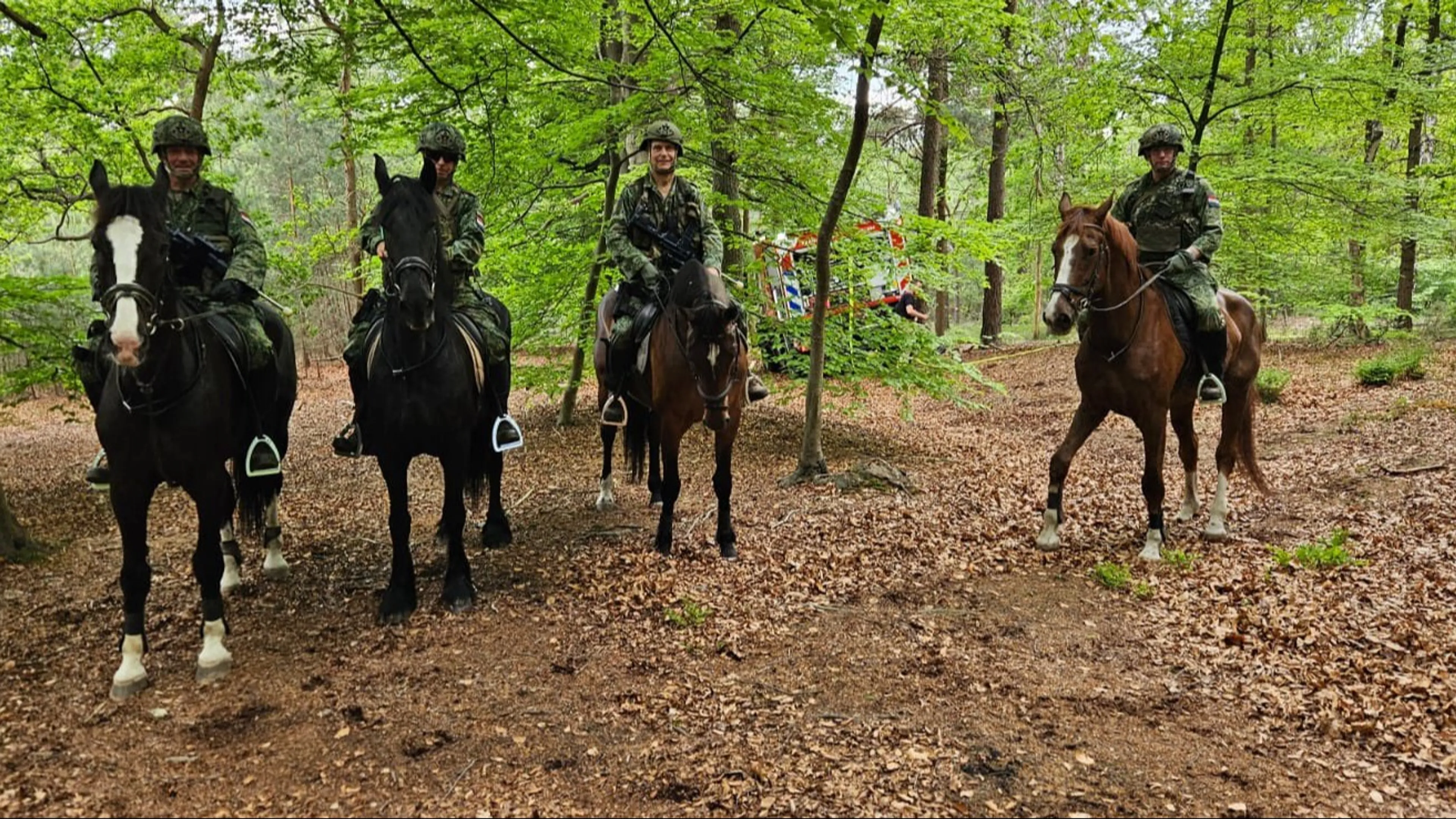Militairen te paard ontdekken bosbrand bij Austerlitz en voorkomen erger
