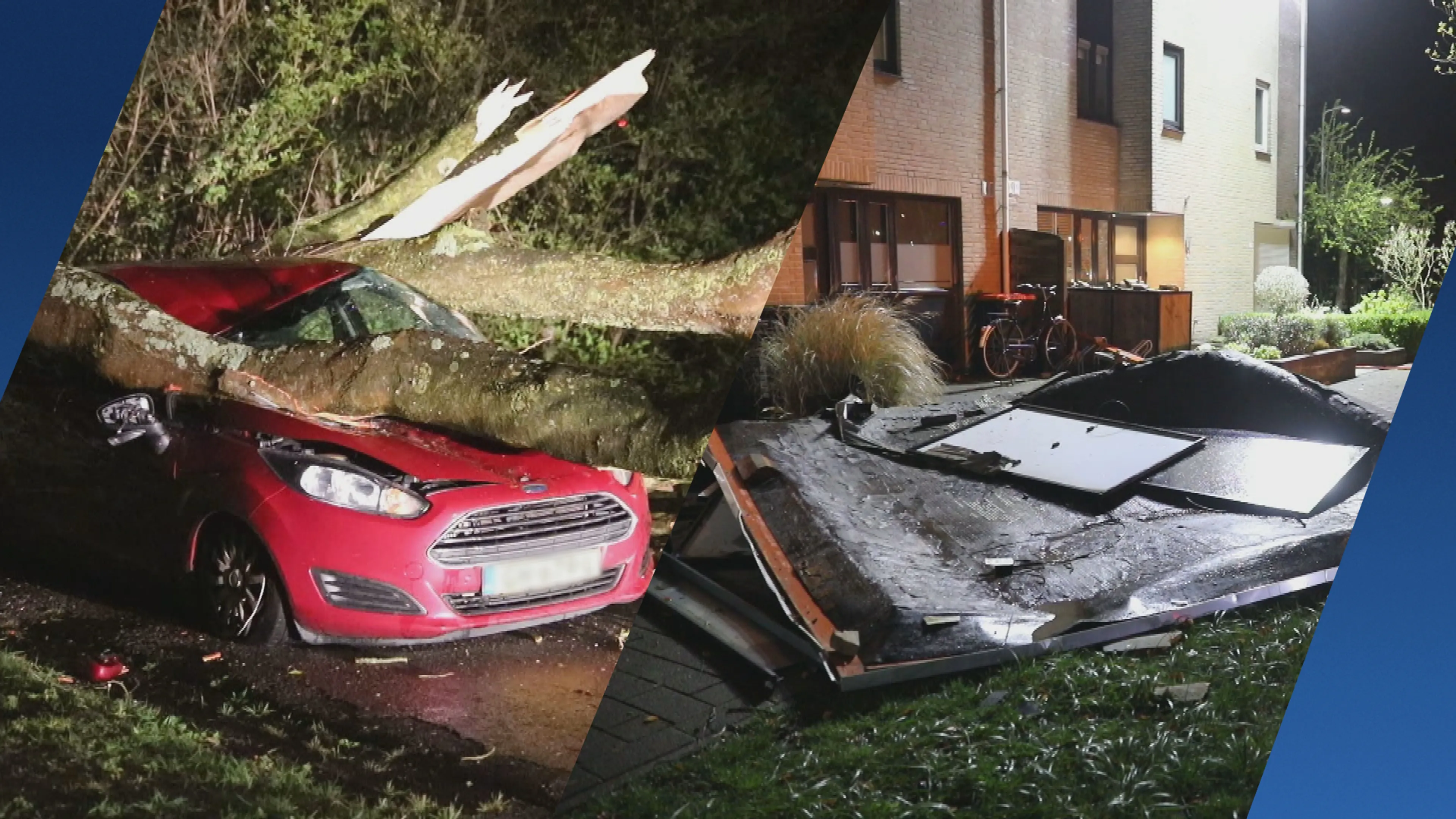 Stormschade in beeld: dak vliegt eraf en bomen vallen om