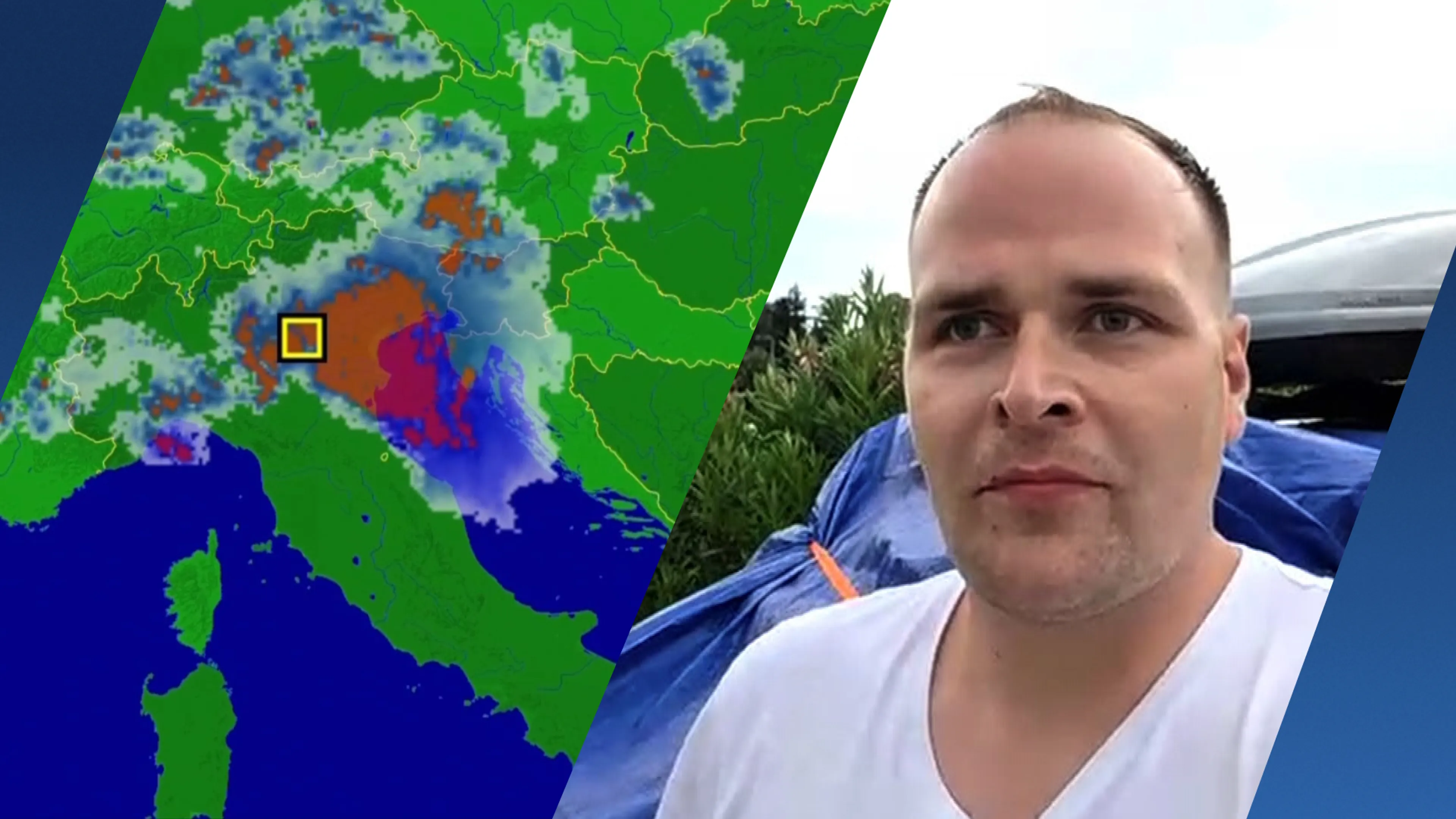 Angelo pakt auto in met luchtbedden vanwege extreem noodweer Gardameer