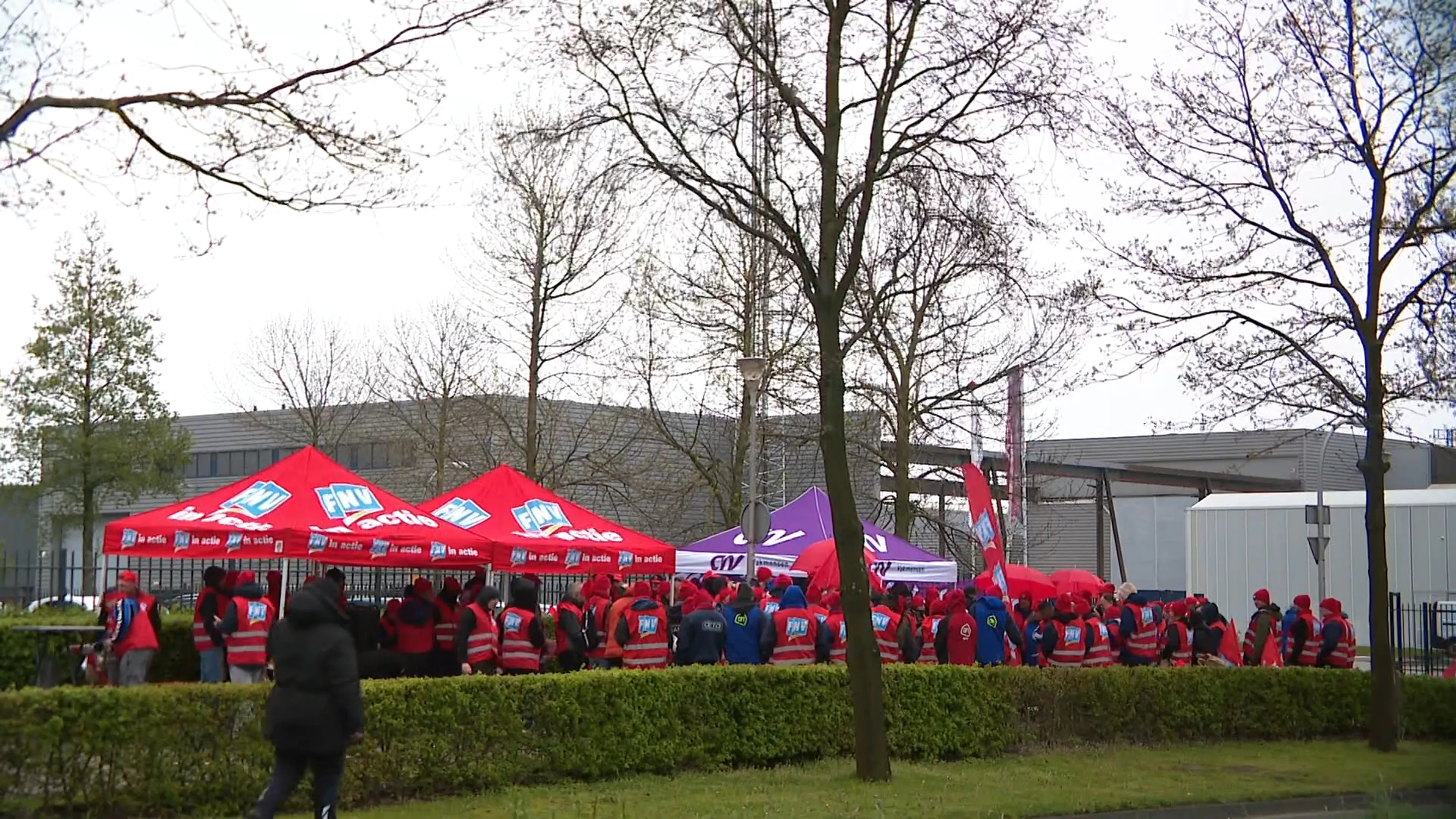 Honderden uitzendkrachten staken bij distributiecentra van Albert Heijn