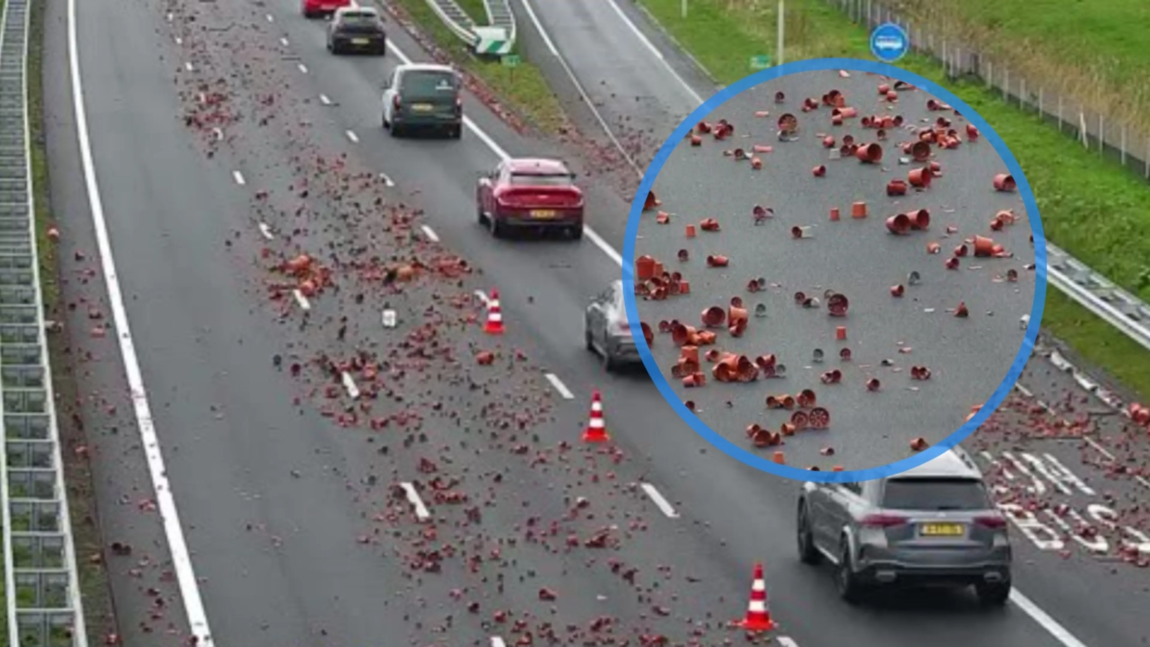 Potverdomme! A7 bij Groningen bezaaid met bloempotten: 'Pas na de spits opgelost'