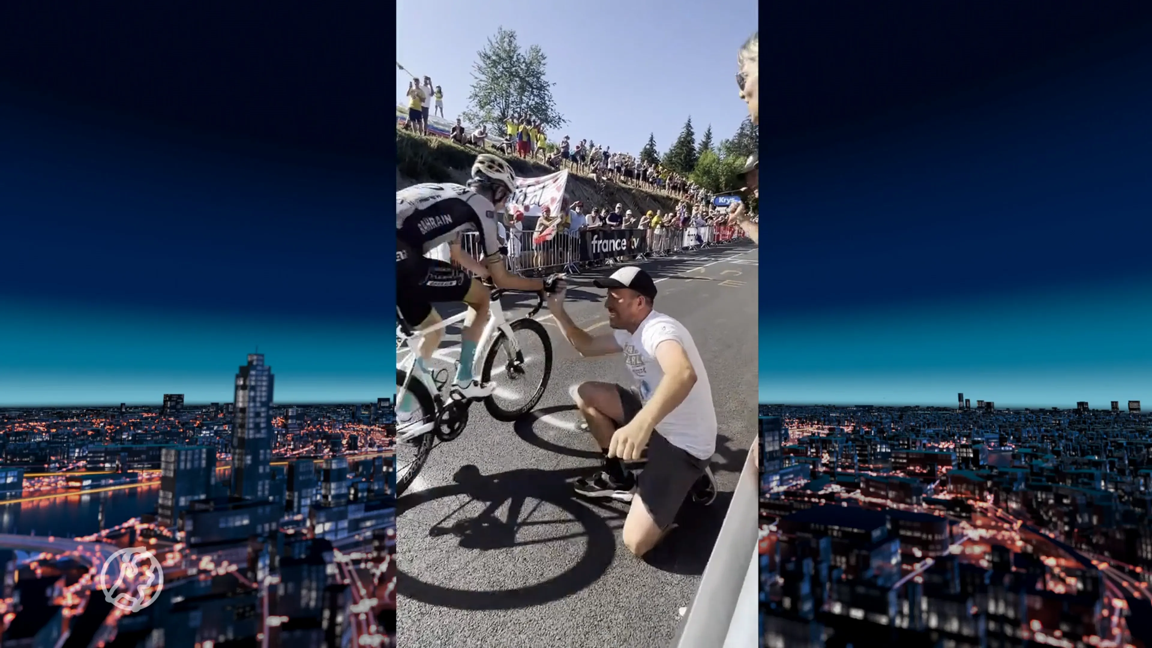 ZIEN: Beste vriend geeft Wout Poels high five en dikke knuffel na etappewinst