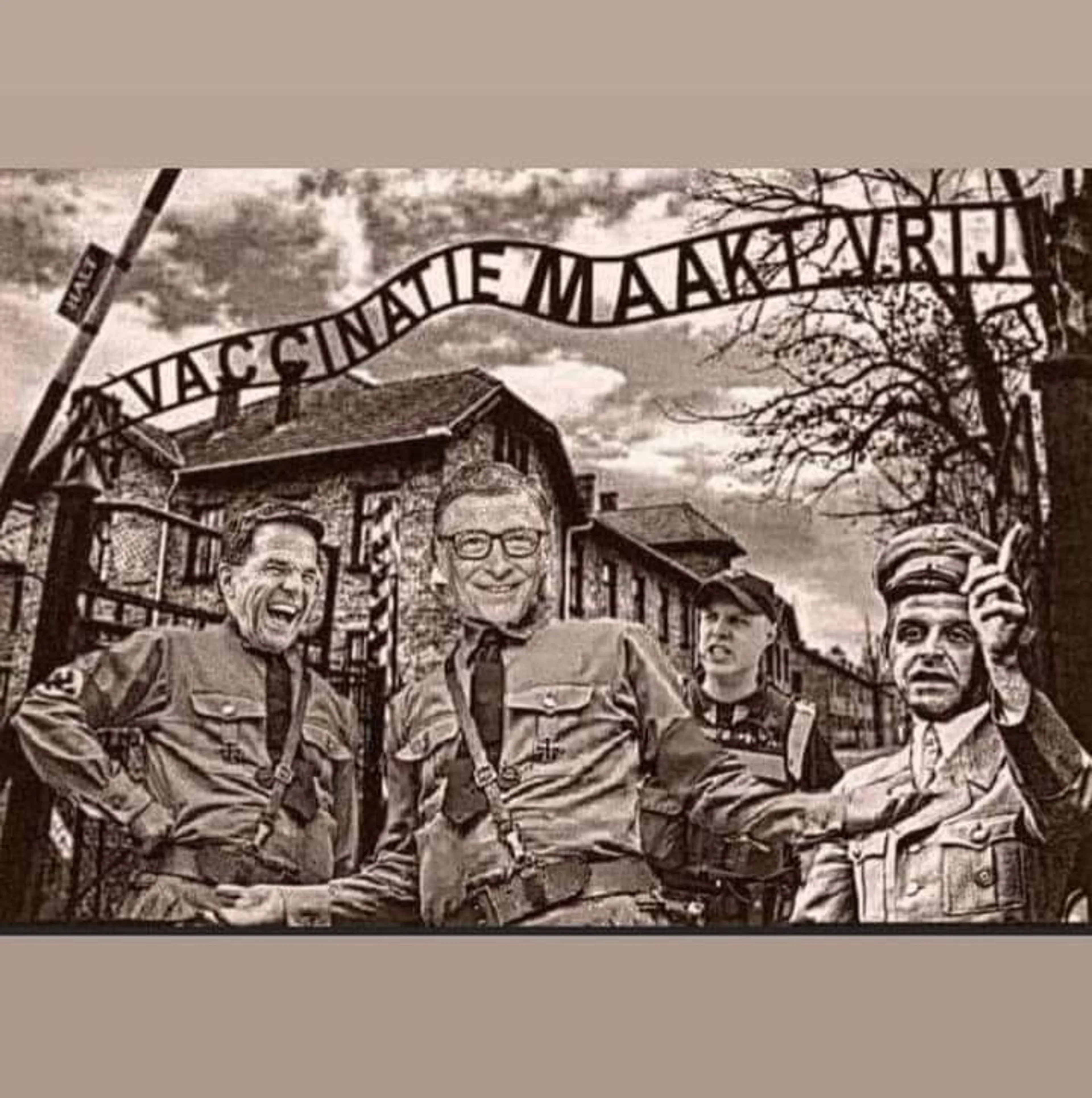 FvD'er deelt 'spotprent' van Rutte en De Jonge als Auschwitz-bewaker
