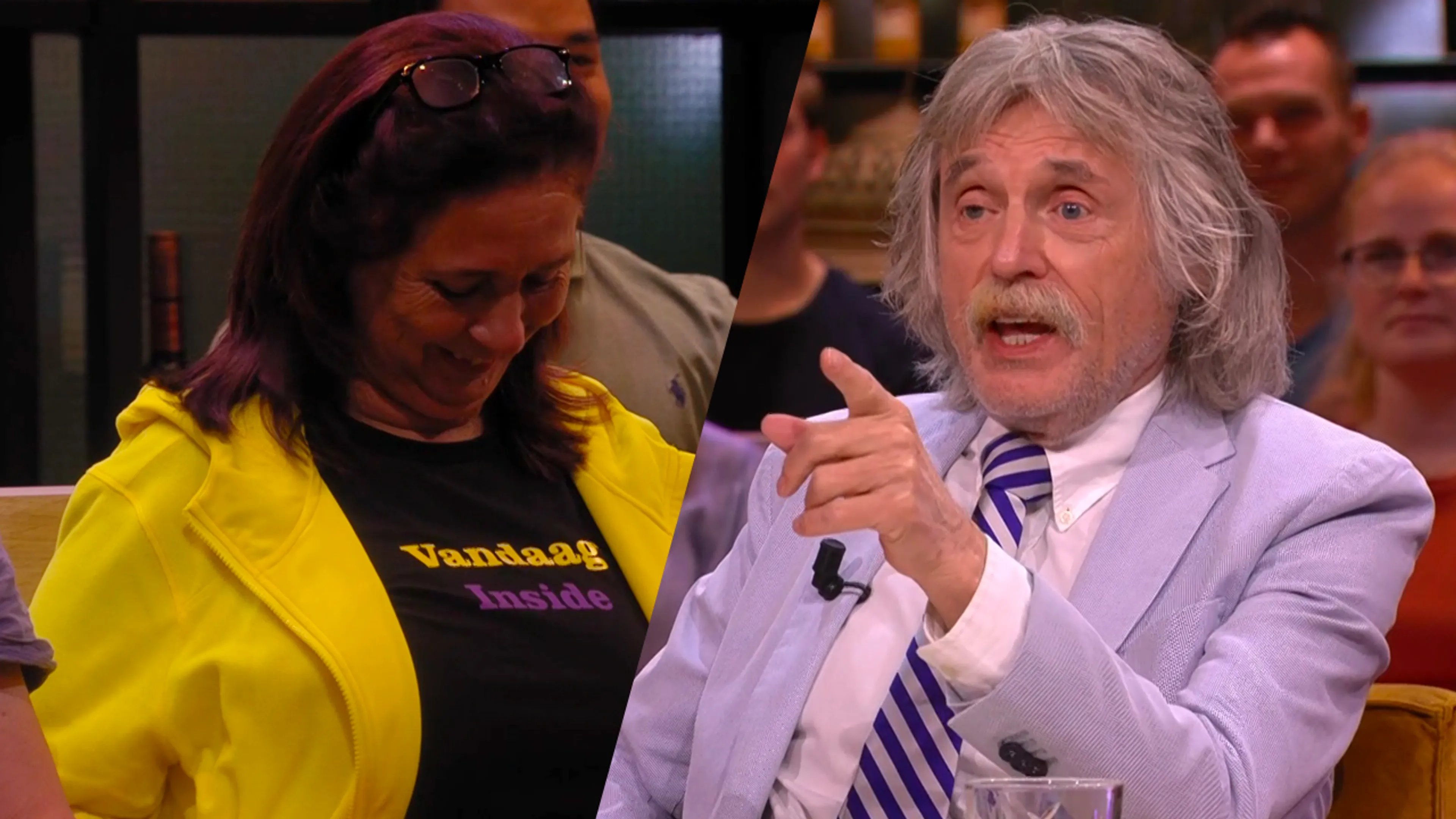 Johan spot vrouw in publiek met zelfgemaakt Vandaag Inside-shirt: 'Mooie kleurcombinatie!'