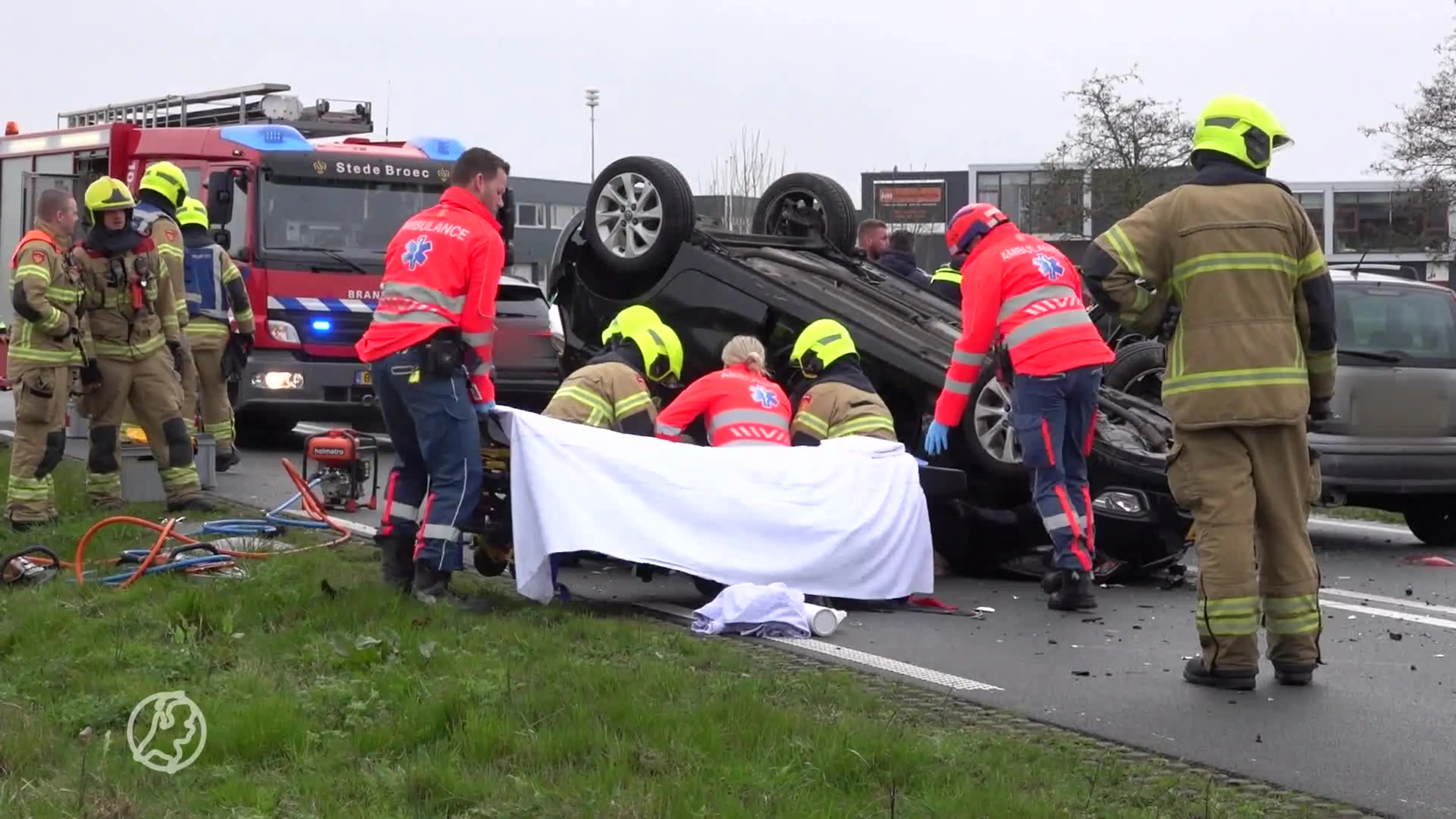 Auto remt voor overstekende eend, kettingbotsing met vijf auto's