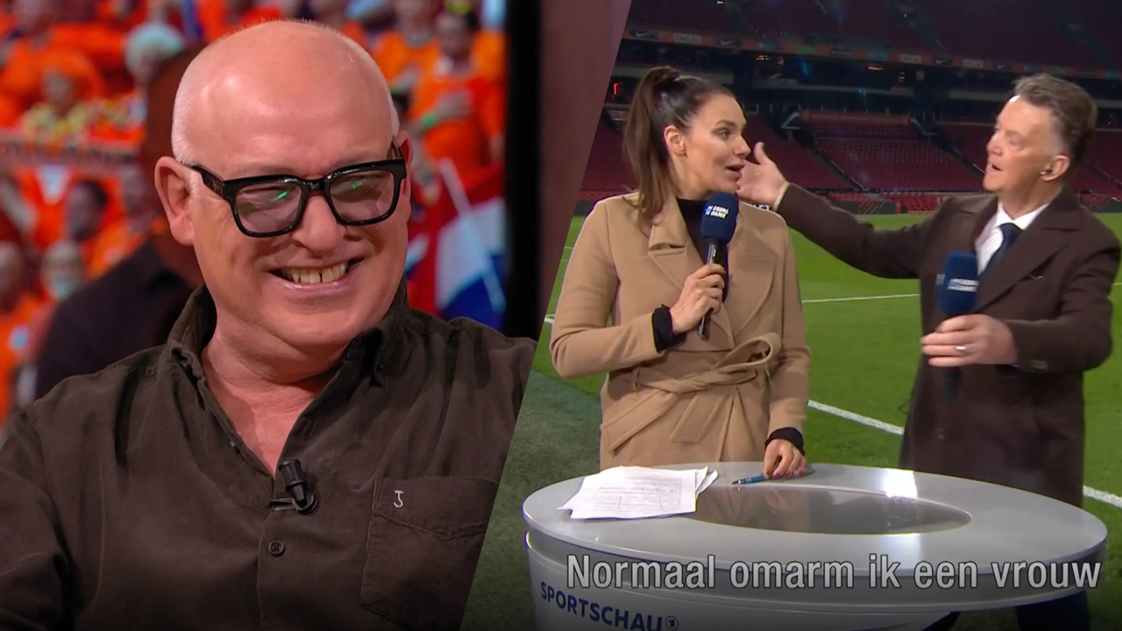René giert om mislukte omhelzing Van Gaal bij Duitse sportverslaggeefster