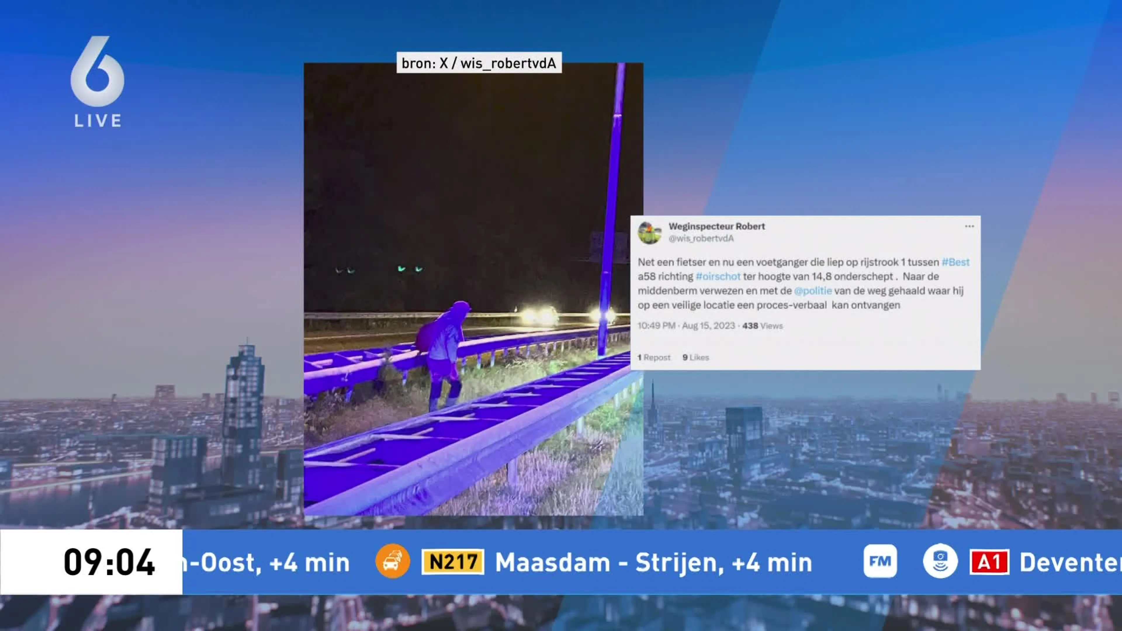 Wandelaar en fietser van A58 geplukt