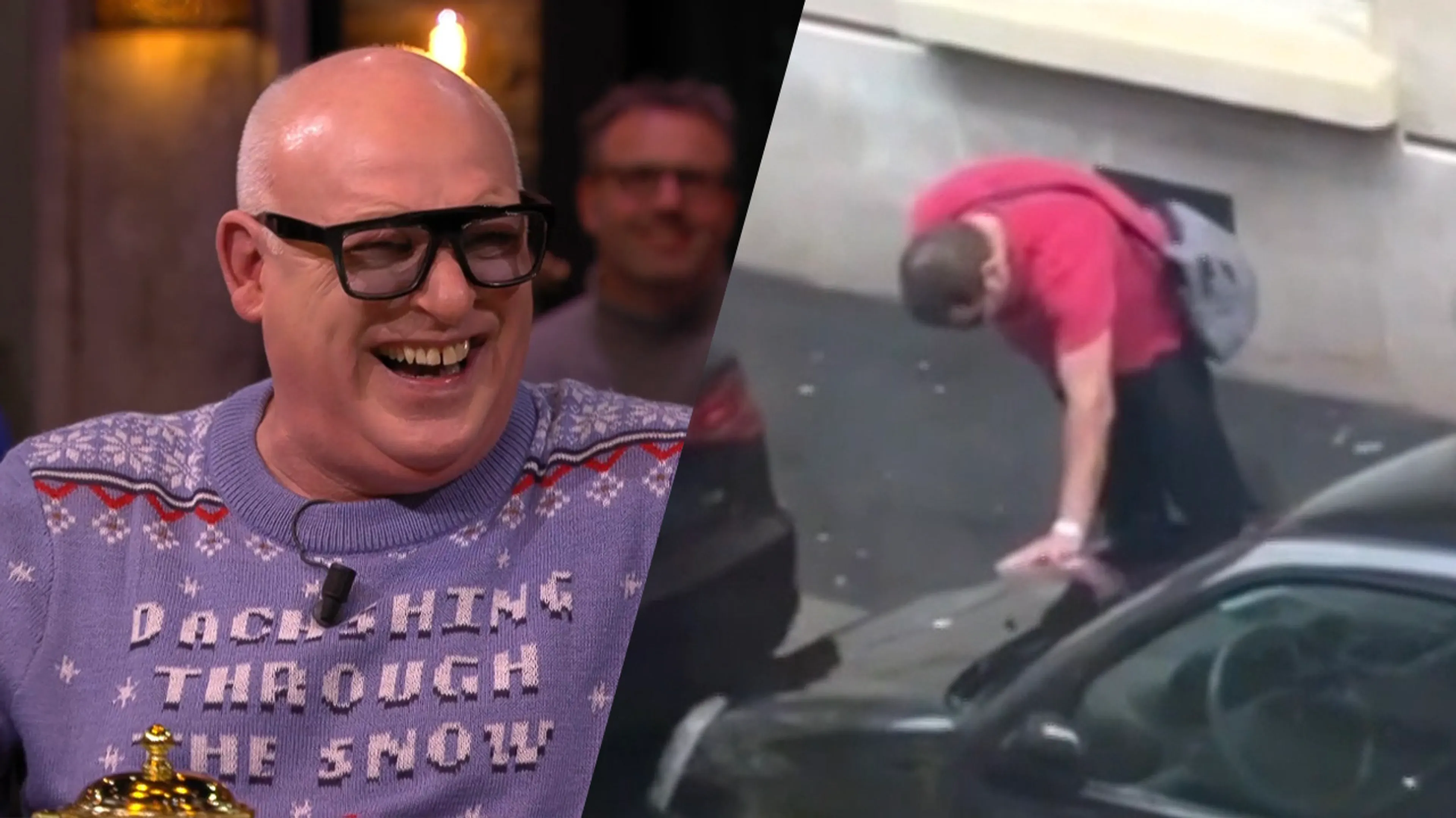 René giert om filmpje van plassende man: 'Hij valt in z'n eigen zeik!'