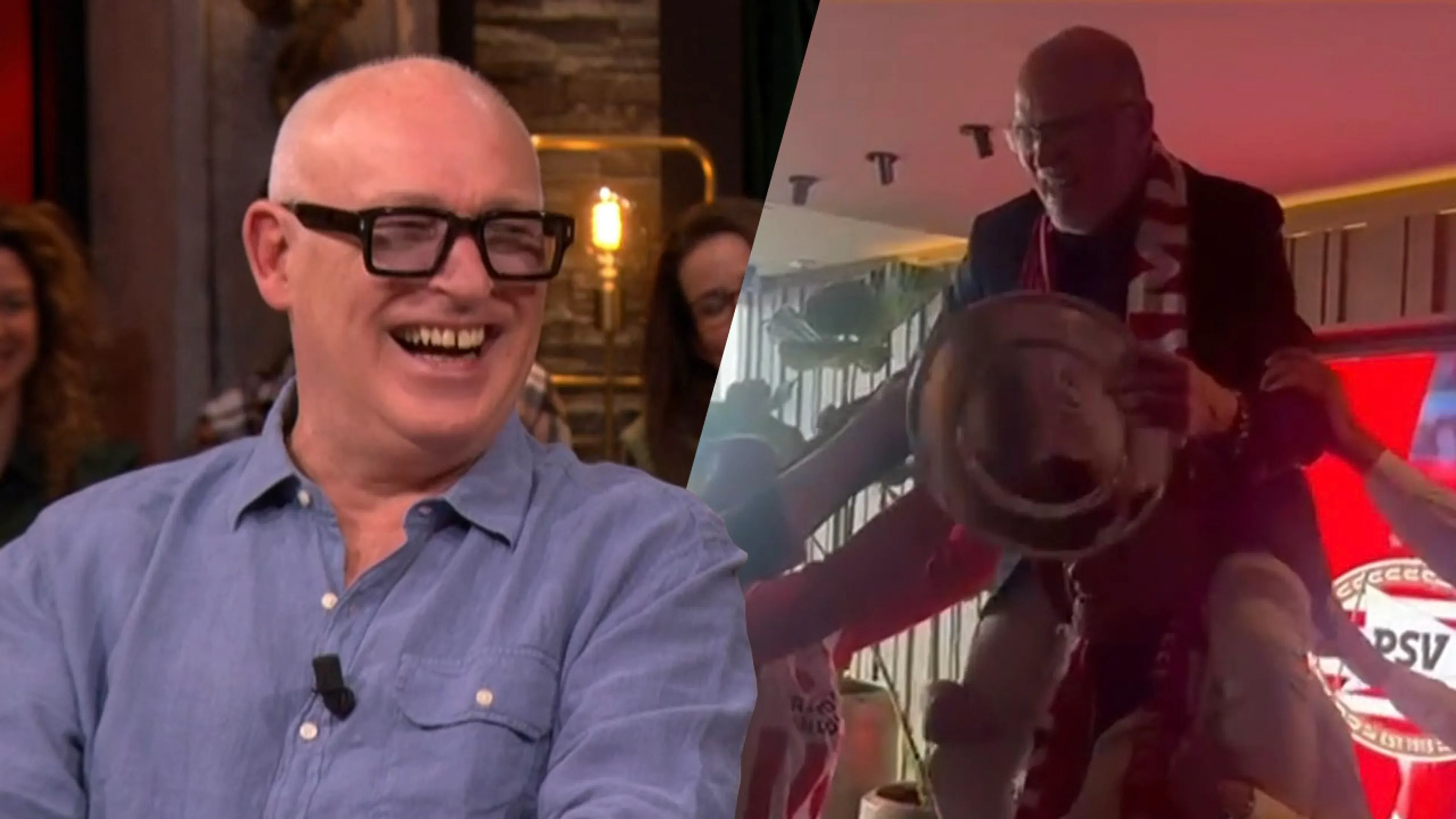 René ziet PSV-icoon Willy van de Kerkhof op de schouders van John van den Heuvel: 'Die weegt 34 kilo!'