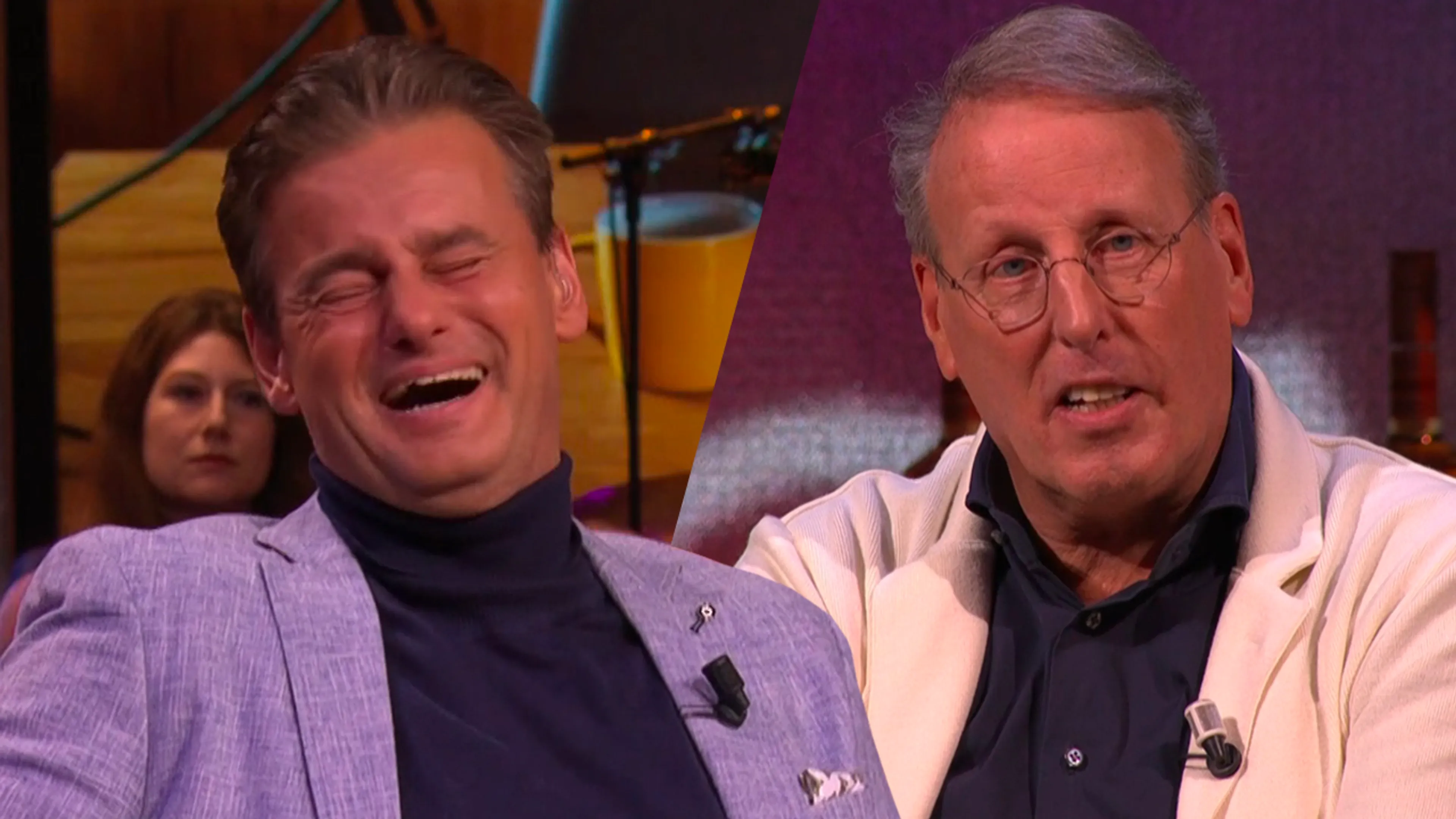 Wilfred lacht om proefopname van nieuwe podcast Chris: 'Geen touw aan vast te knopen!'