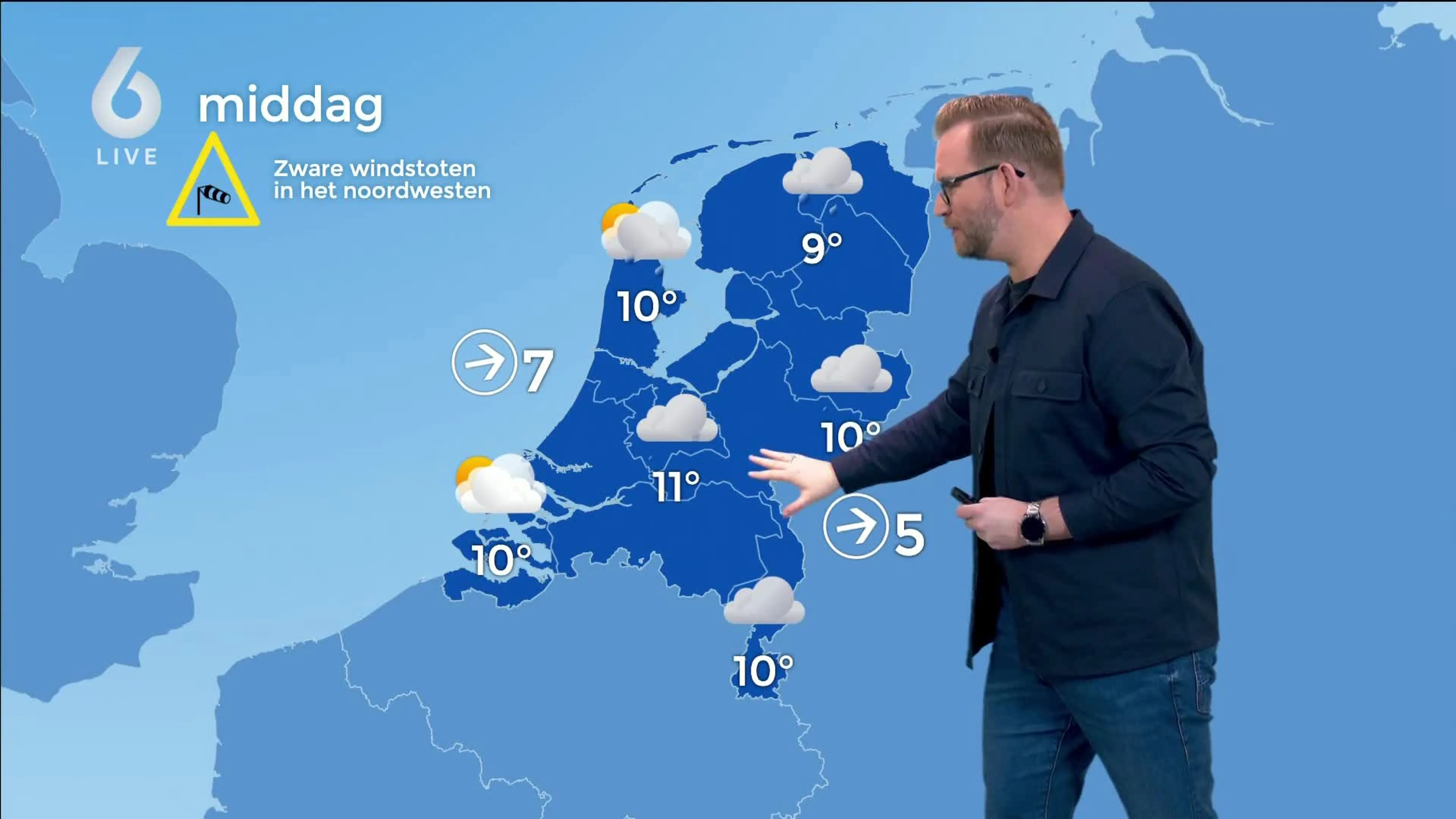 Zachte dag met flink wat wind en soms regen