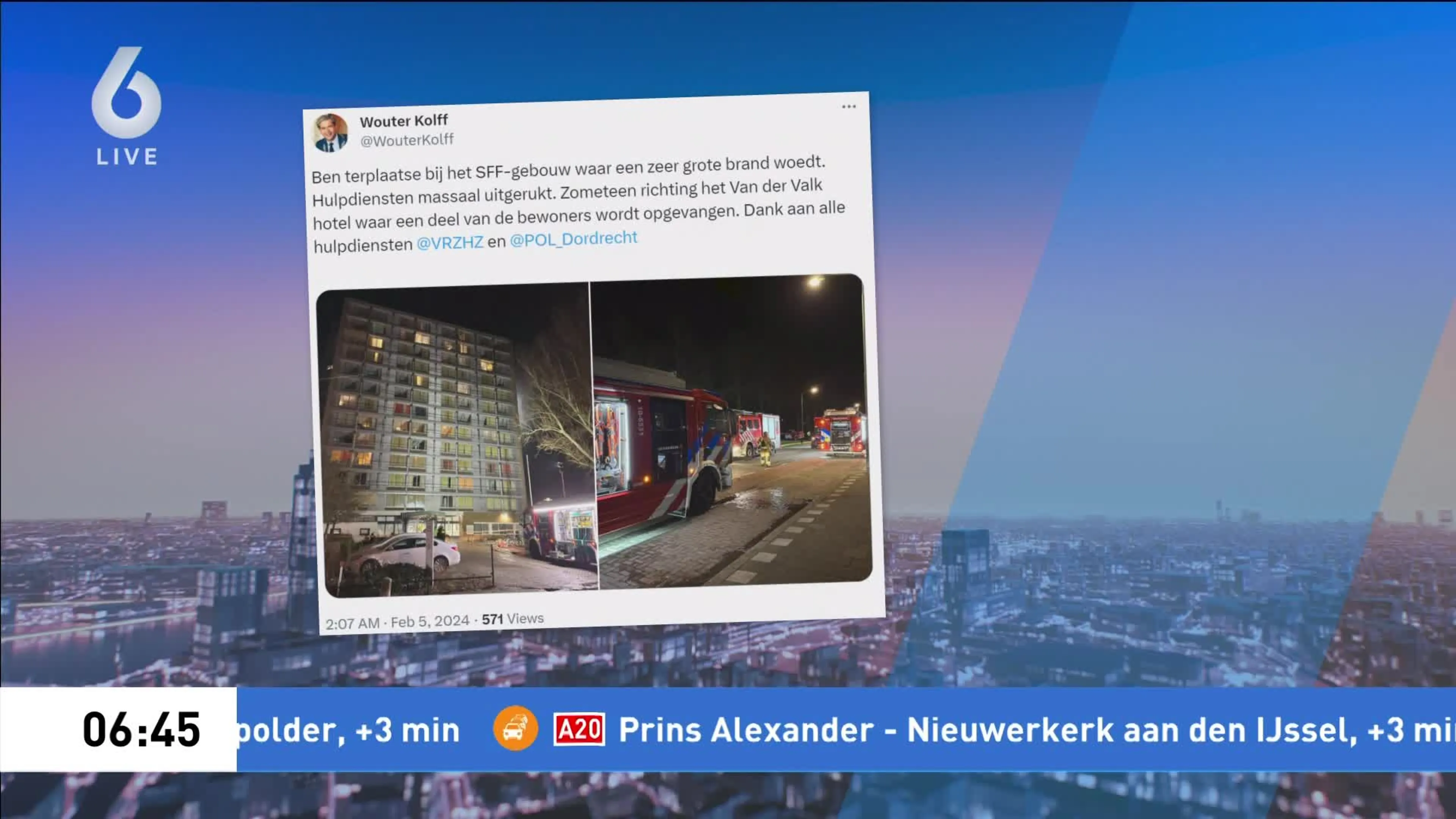 Vier verdiepingen flat Dordrecht onbewoonbaar door brand