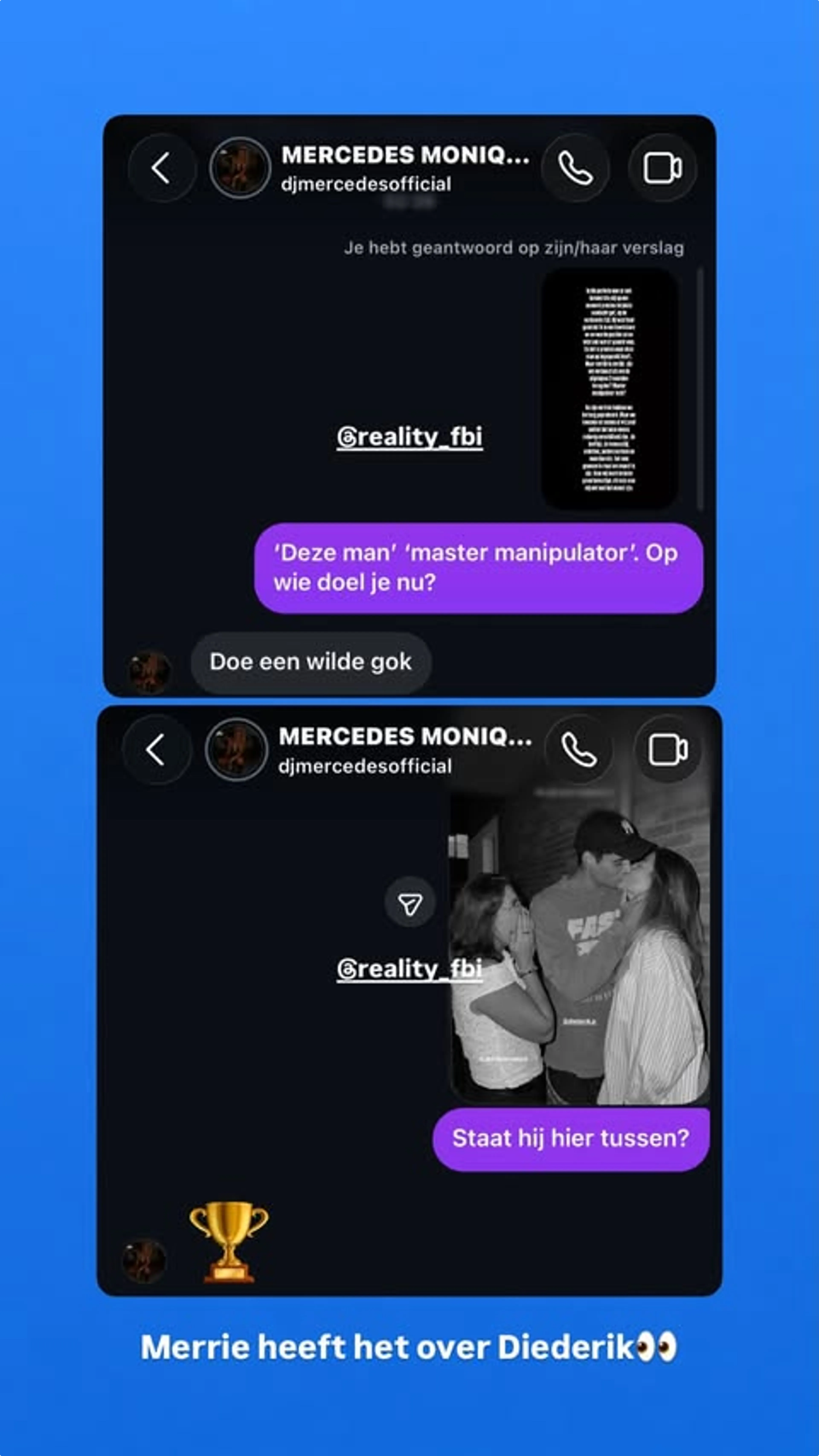 Mercedes bevestigt rol Diederik in relatiebreuk met Salar (Instagram @reality_fbi)
