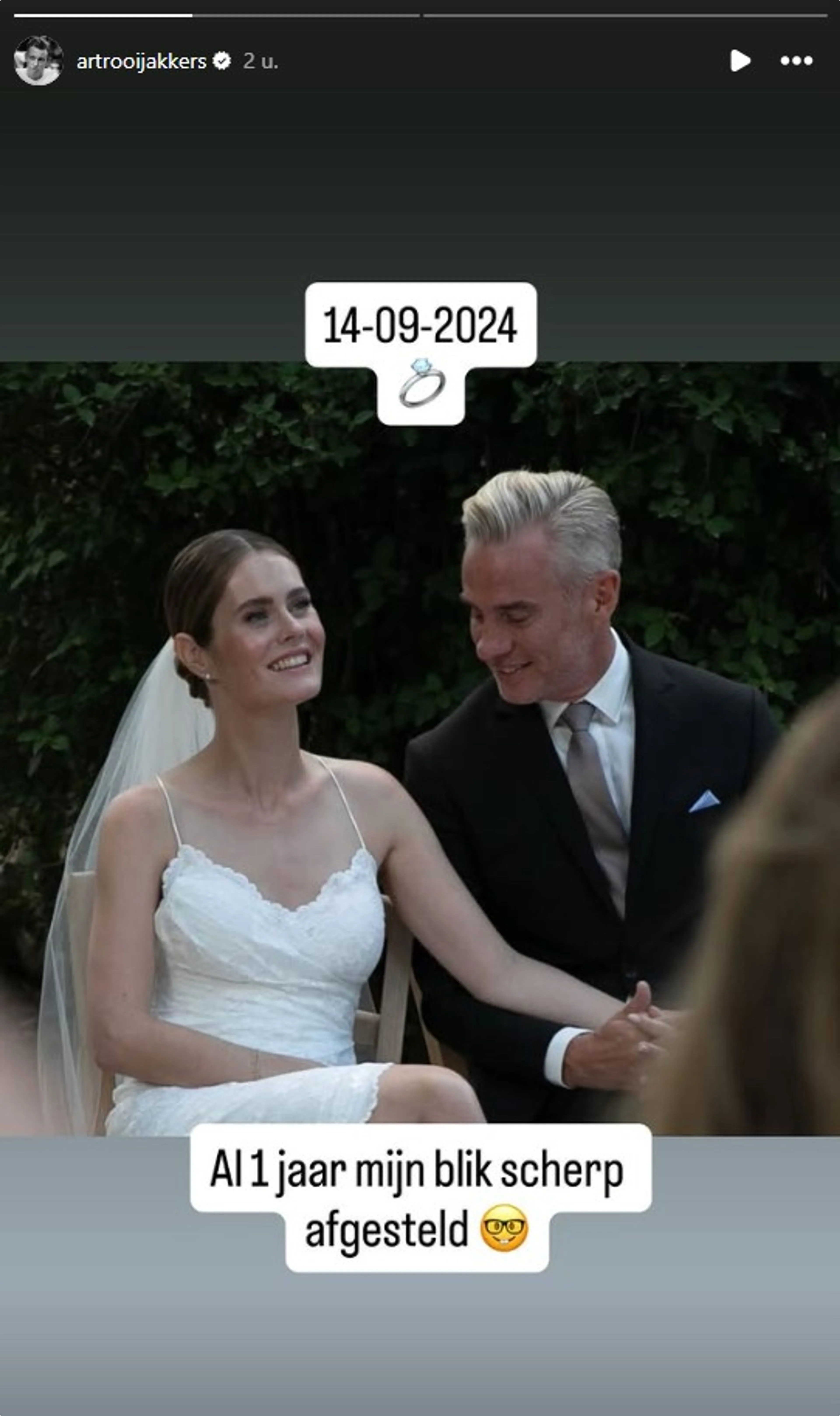 Art Rooijakkers viert eenjarig huwelijk met Karlijn Gudden - Bron Instagram.