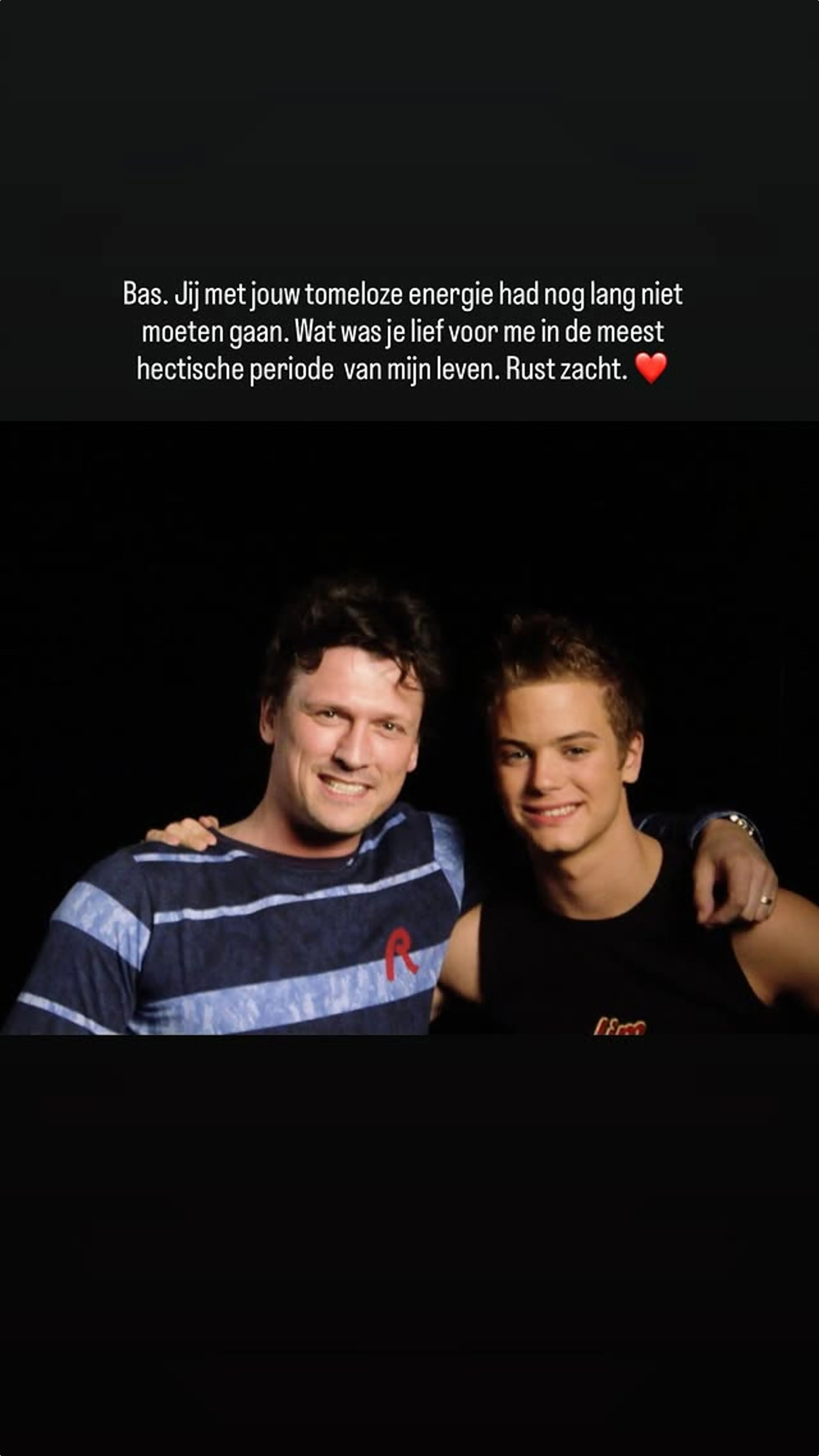 Reacties op overlijden Bas Westerweel (bron: Instagram @jimbakkum)