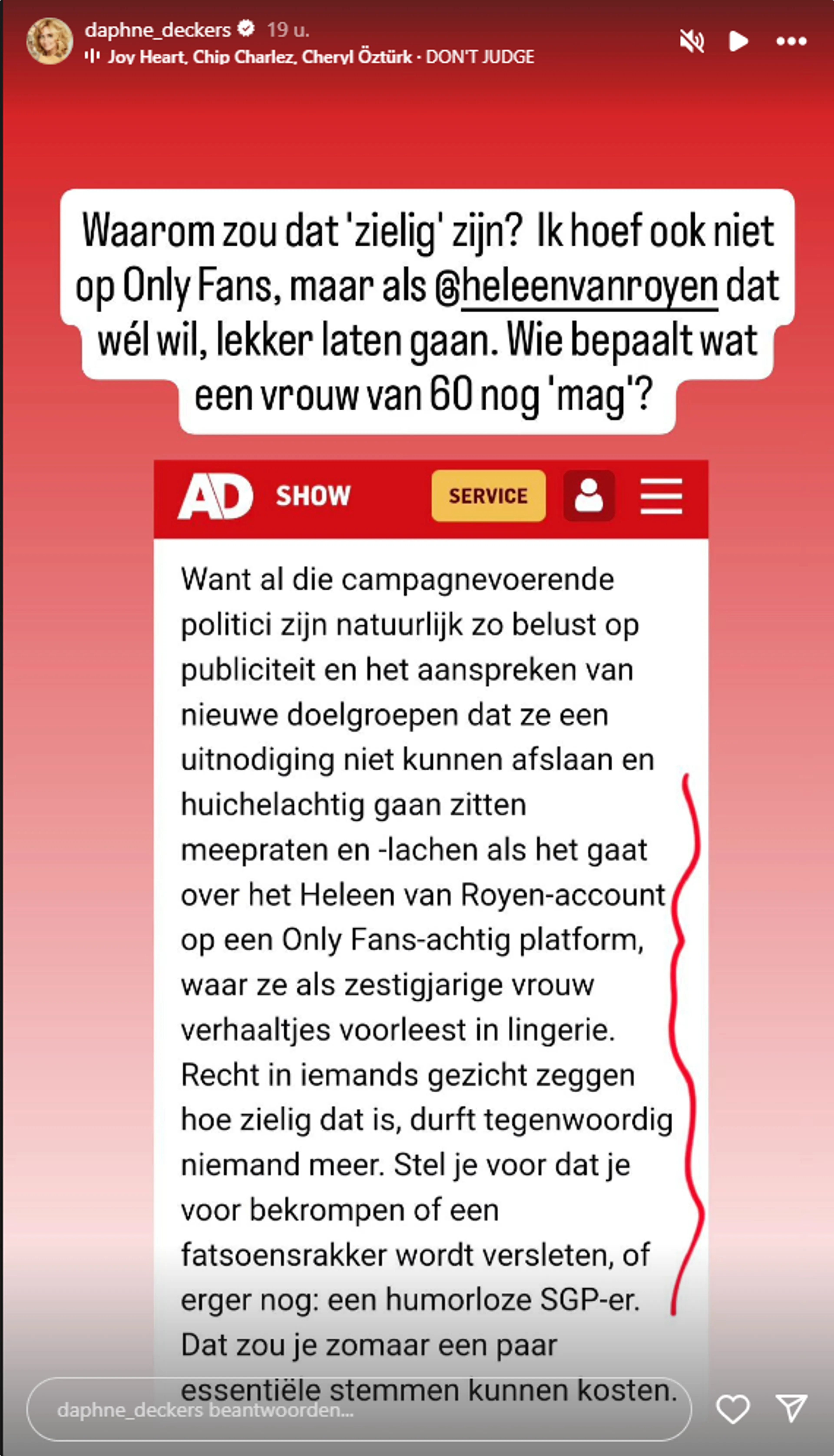 Daphne Deckers haalt uit naar Angela de Jong.