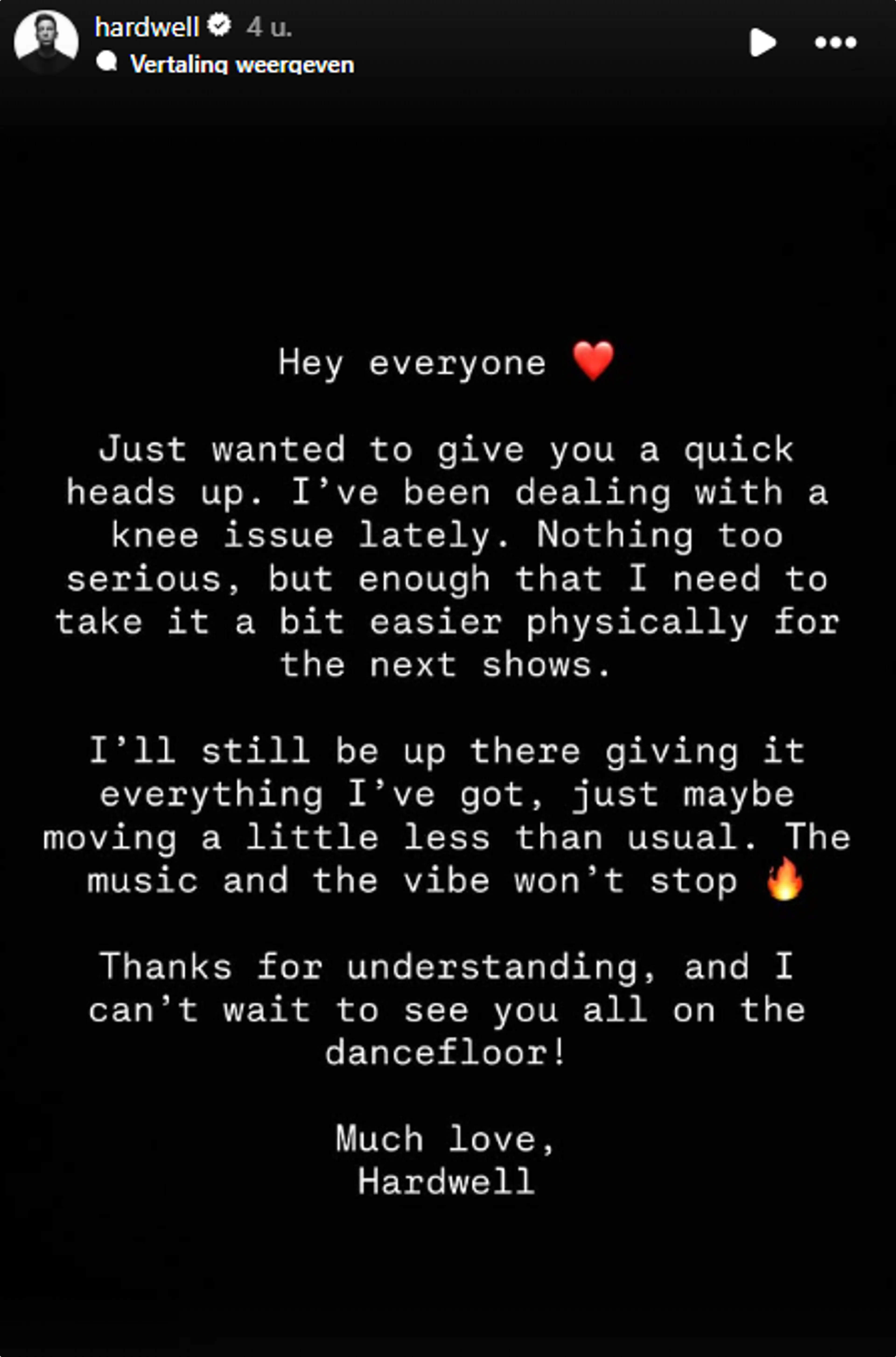 Hardwell deelt een update op zijn Instagram