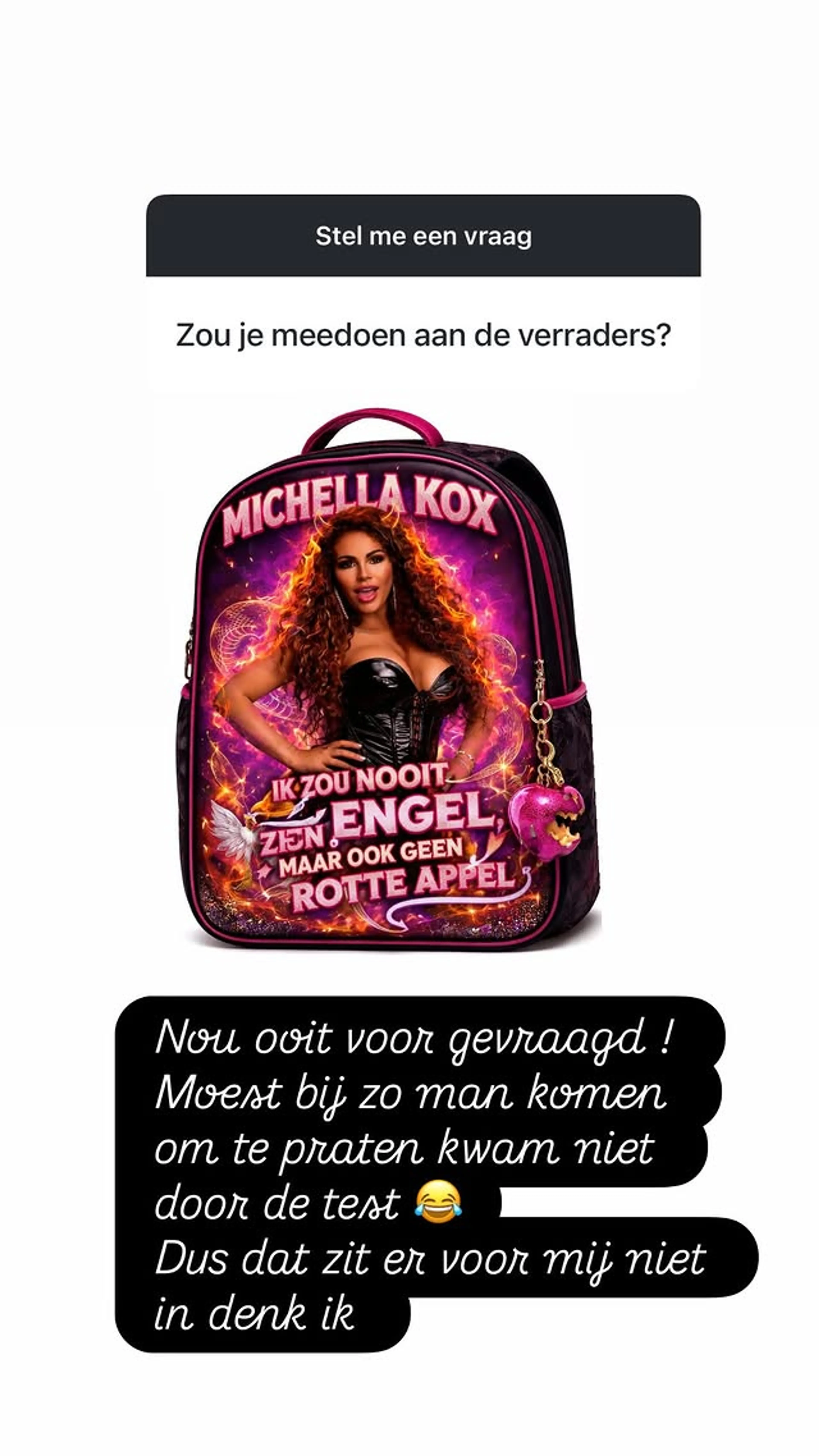 Michella Kox afgewezen voor De Verraders (@Instagram).