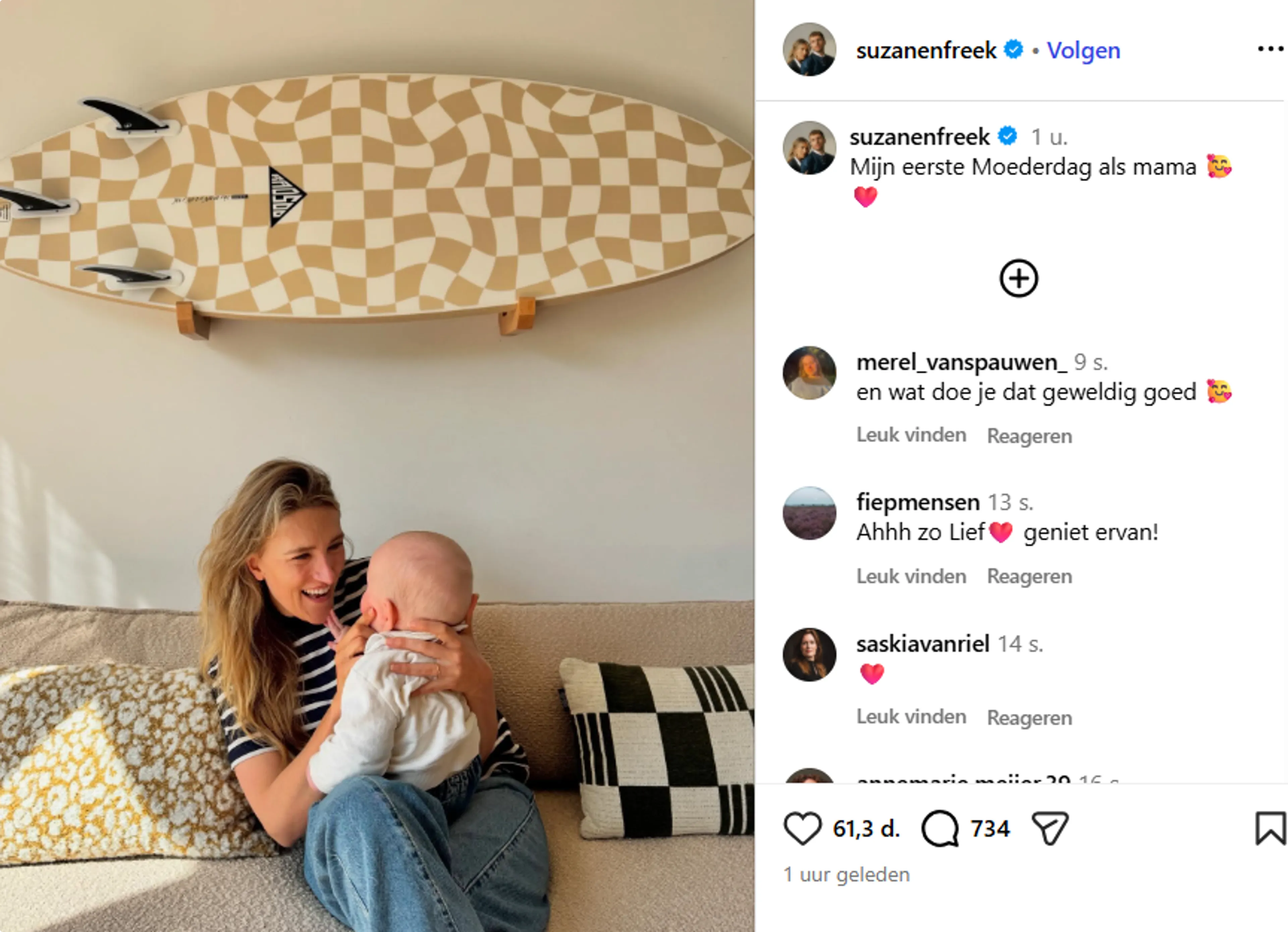 Suzan Stortelder viert eerste Moederdag als moeder (@Instagram).