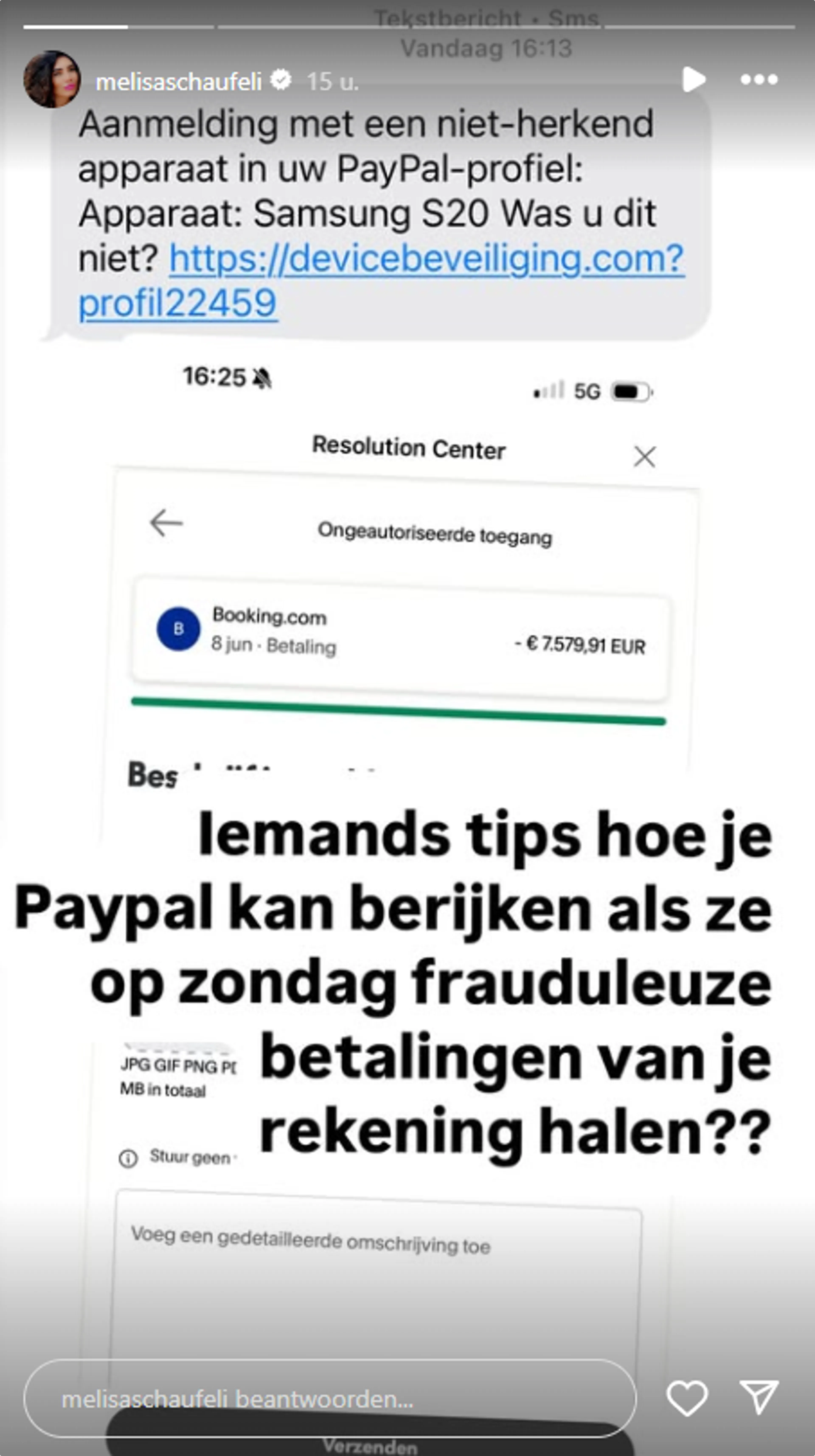 Melisa plaatse een oproep op haar Instagram.