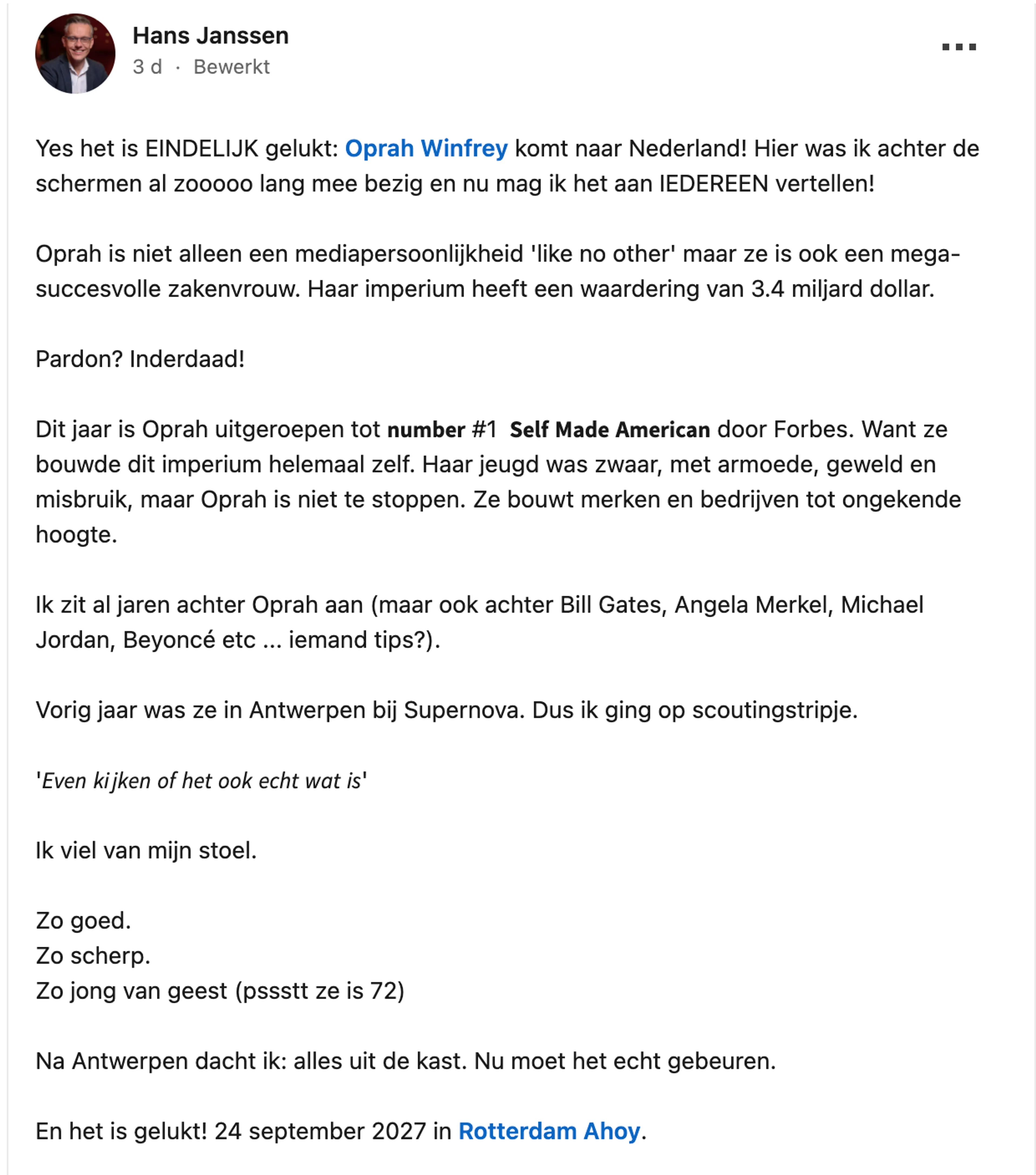 Bron: LinkedIn Hans Janssen