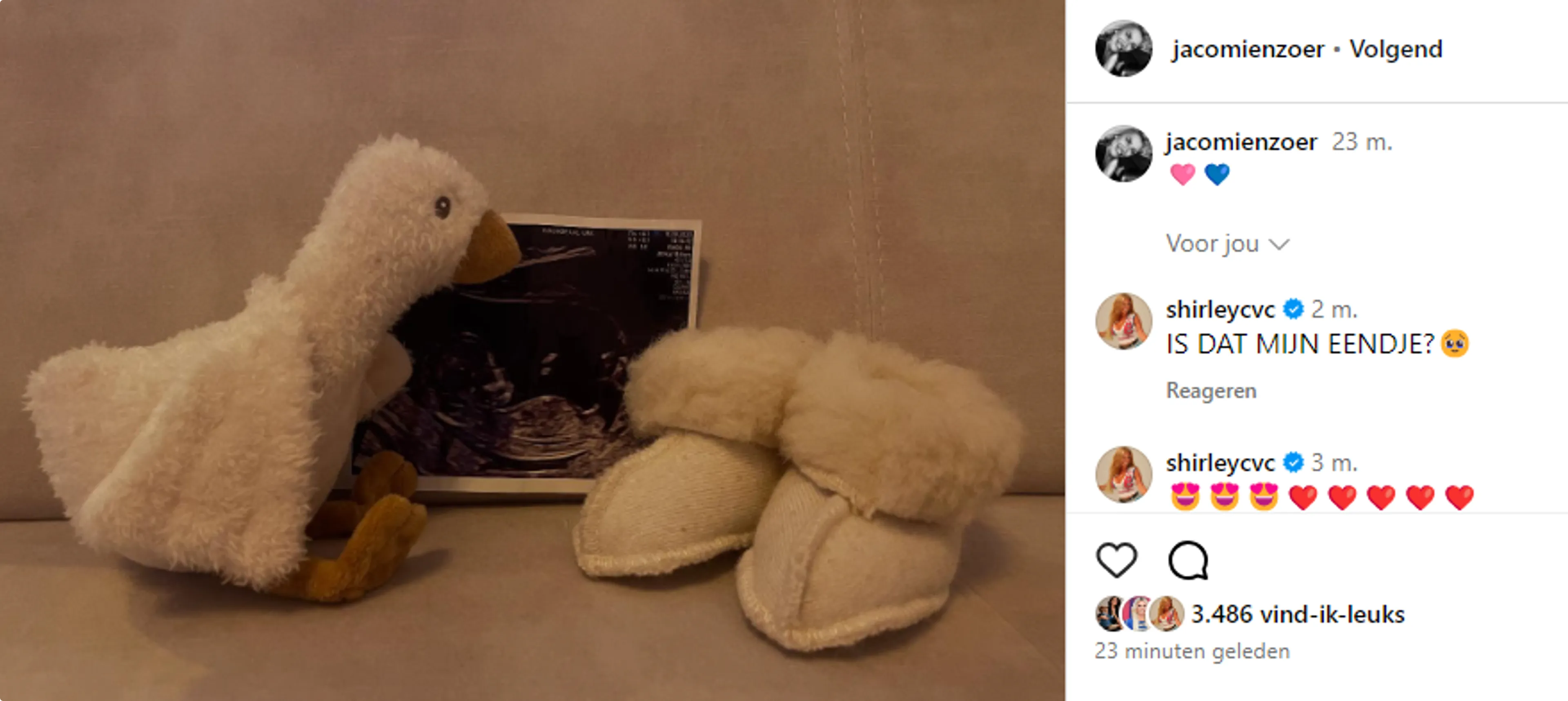 URK!-Jacomien deelt eerste echofoto van derde kindje op Instagram.