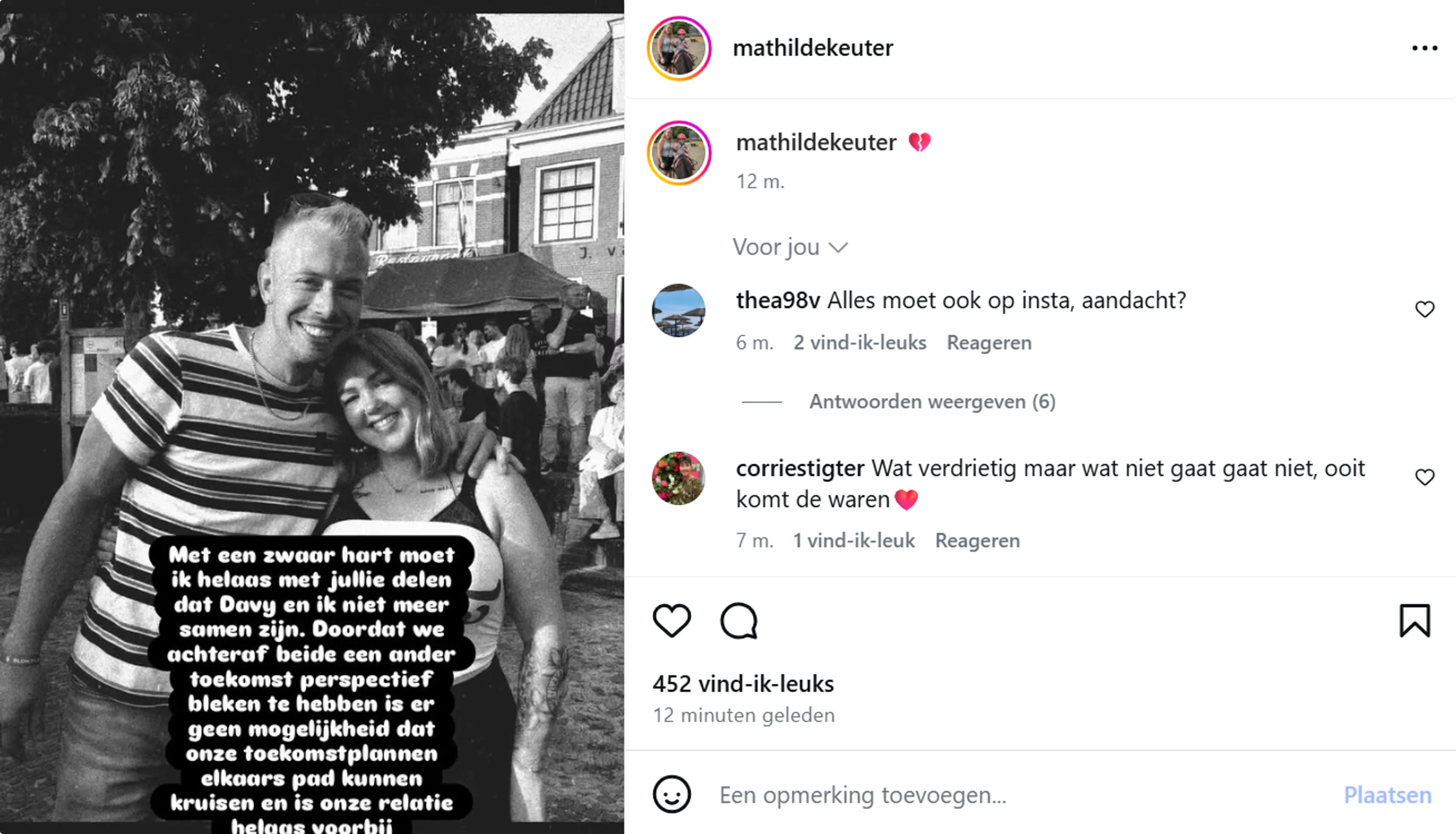 URK! Mathilde en Davy uit elkaar (@Instagram)