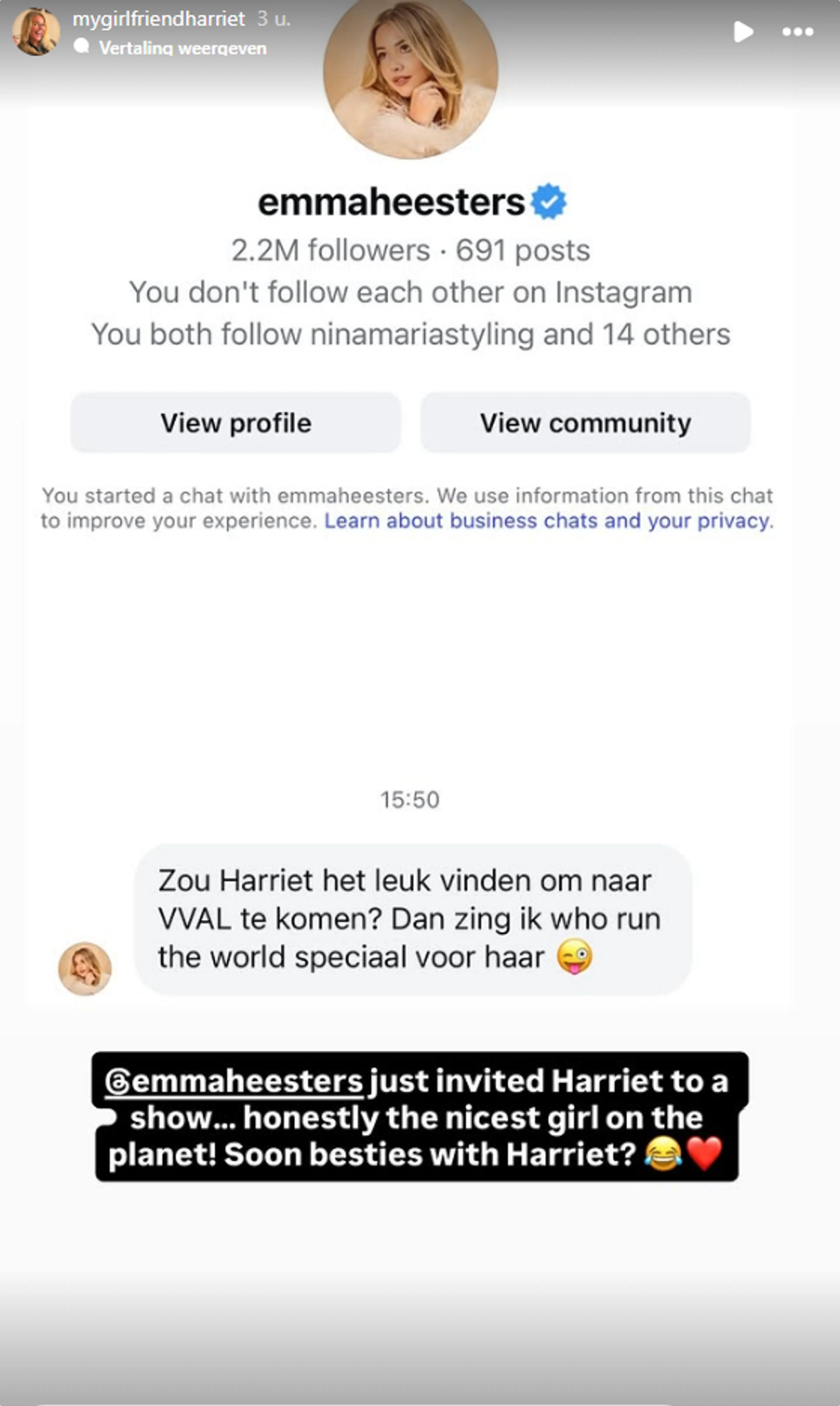Bron: Instagram My Girlfriend Harriet