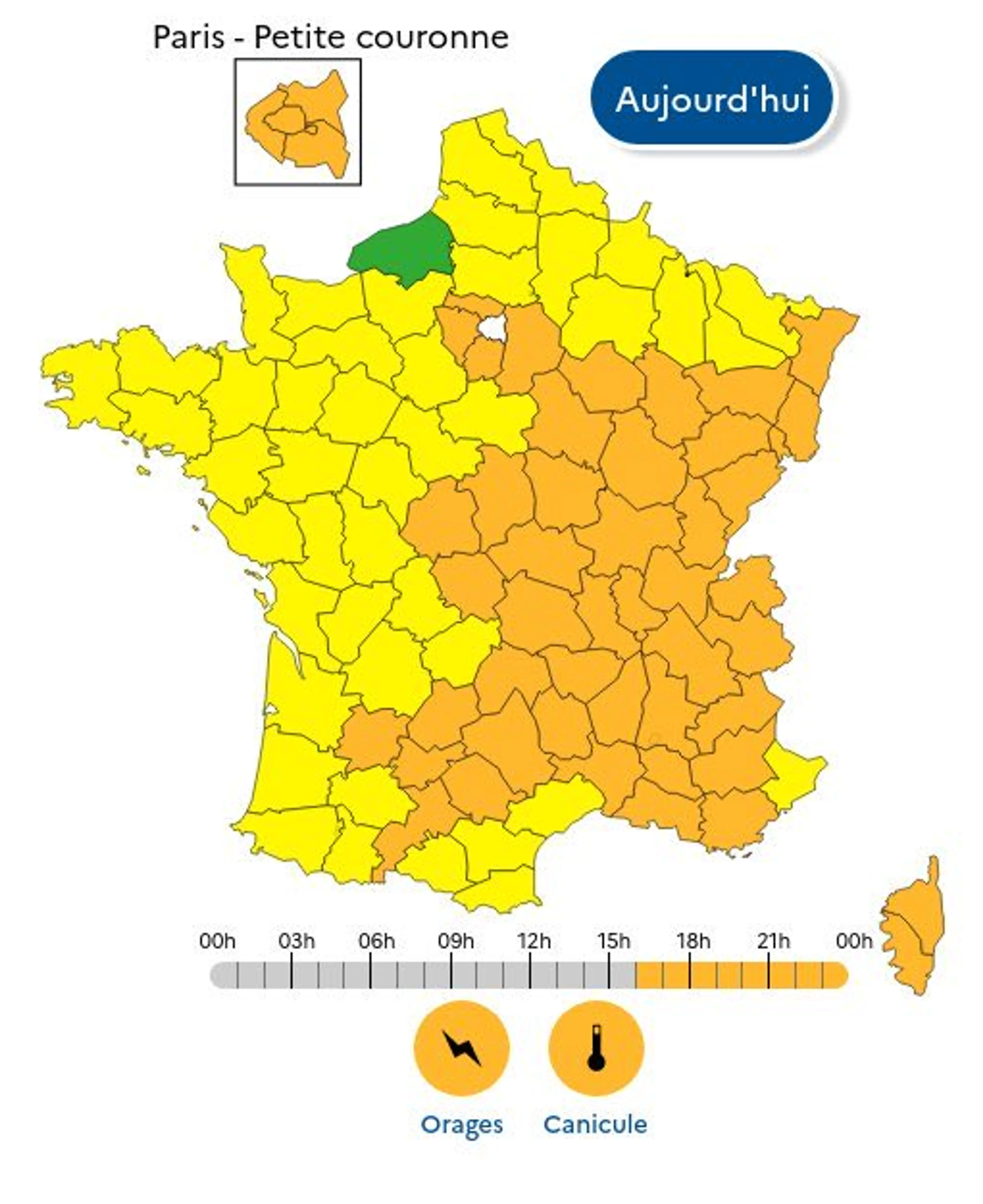 De waarschuwing voor noodweer. Bron: X / Météo-France