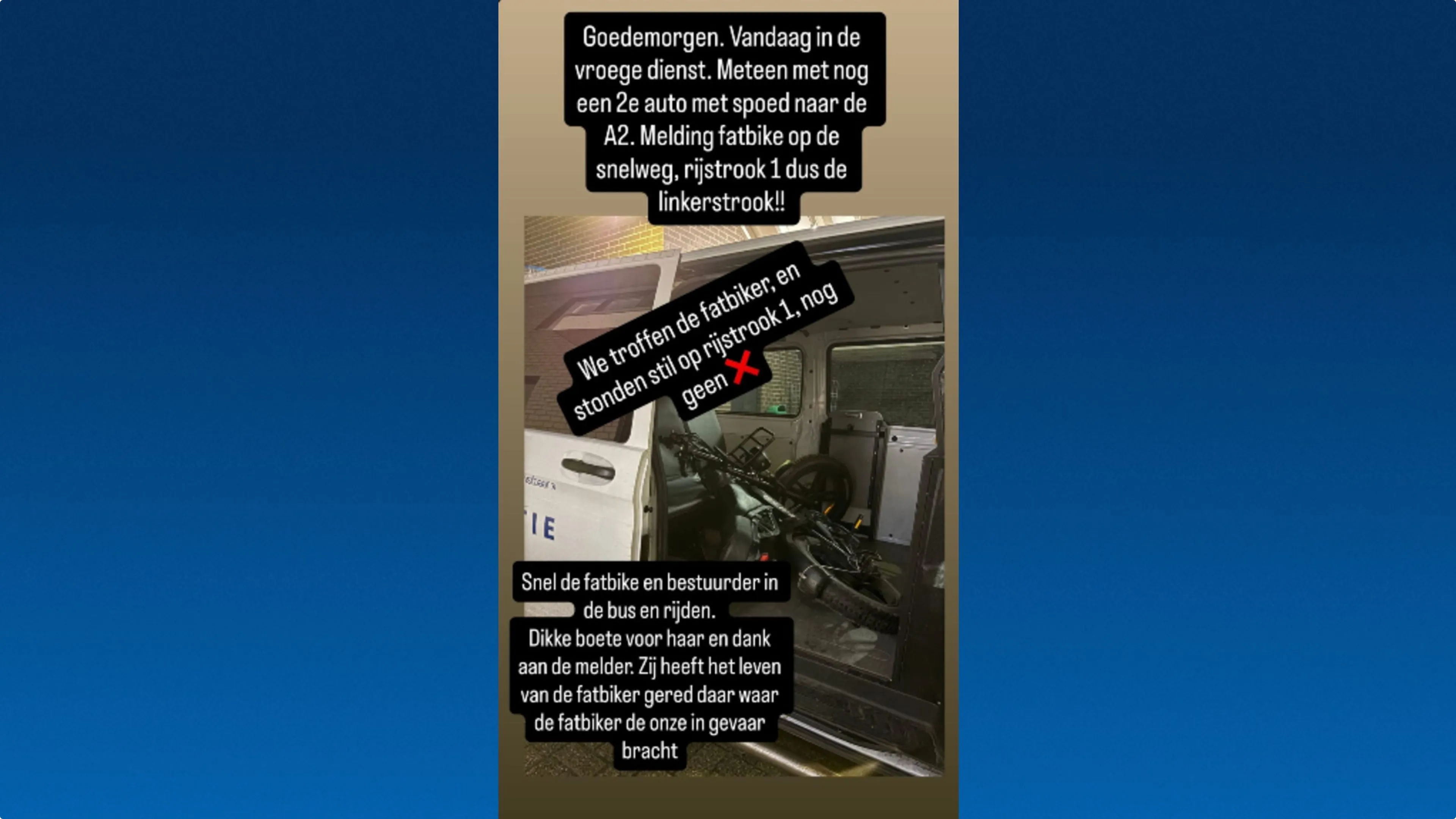 Fatbike op A2. Beeld: wijkagent_oirschot