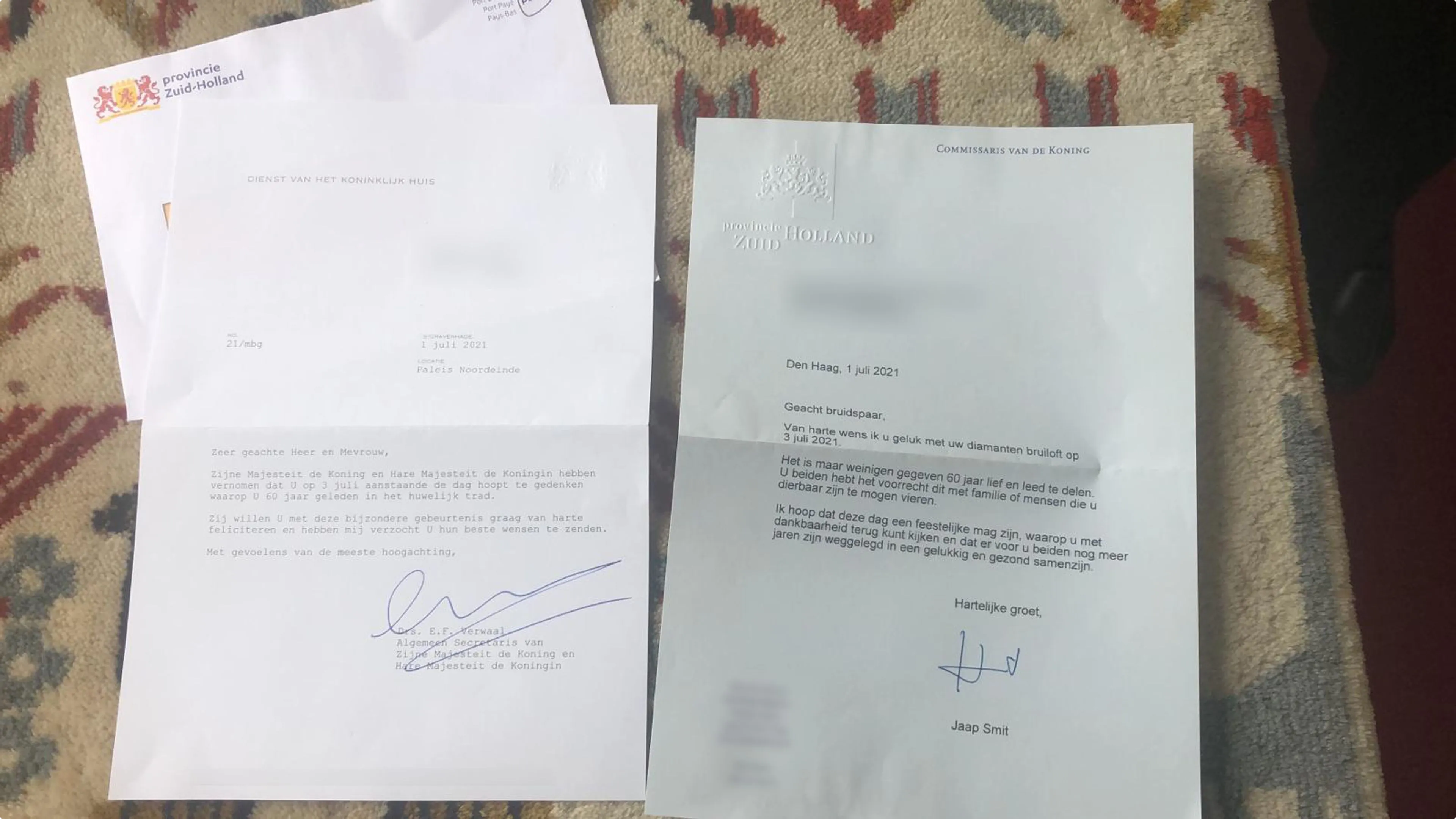 Brief koning aan bruidspaar