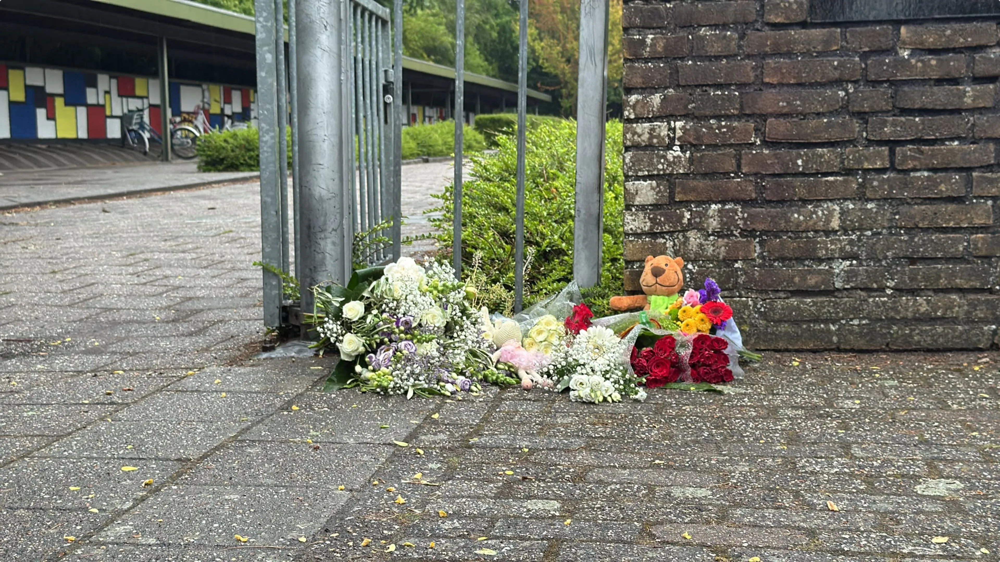 De eerste bloemen liggen bij het hek van de school. Beeld: Hart van Nederland