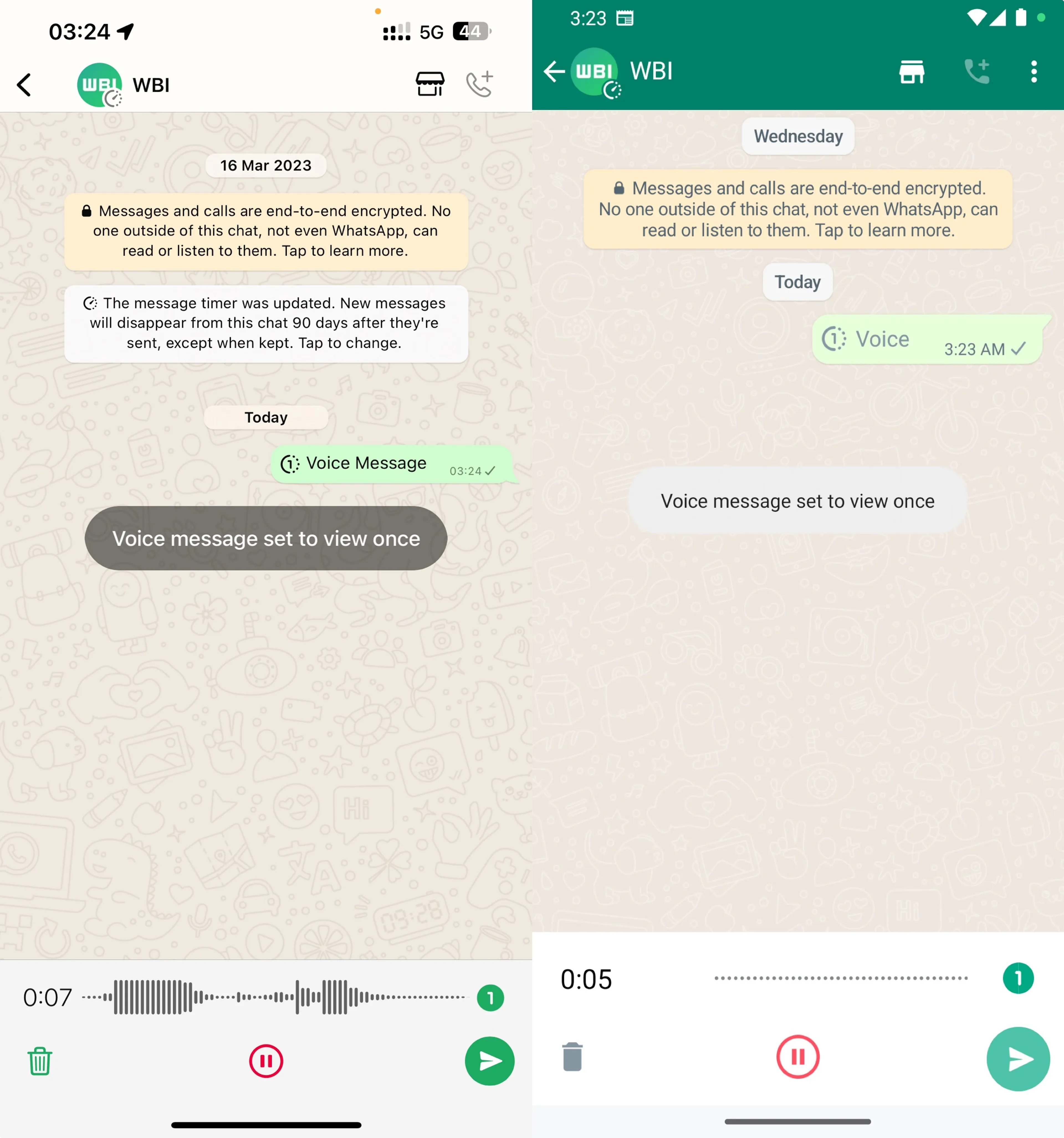 WhatsApp-update: spraakberichten nog maar één keer te zien. Beeld: WABetainfo